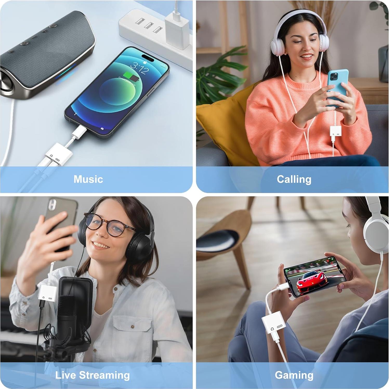 Adaptador Dual 2 en 1 Kinhaly Lightning para iPhone - Audio y Carga