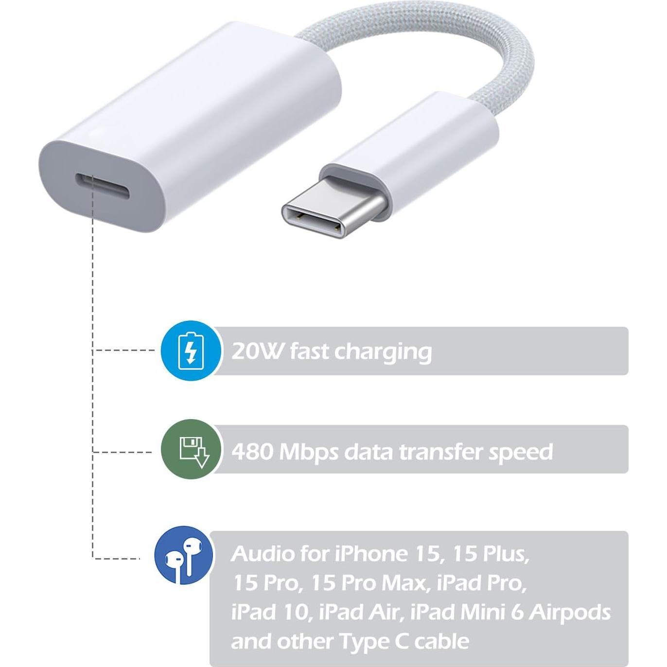 Adaptador USB-C a Lightning Fidioto - Carga y Audio 20W