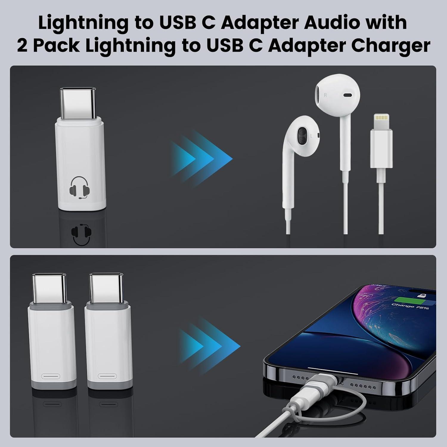 Adaptador de Audio USB-C a Lightning Vcddom 3 Pack - Carga Rápida y Sincronización
