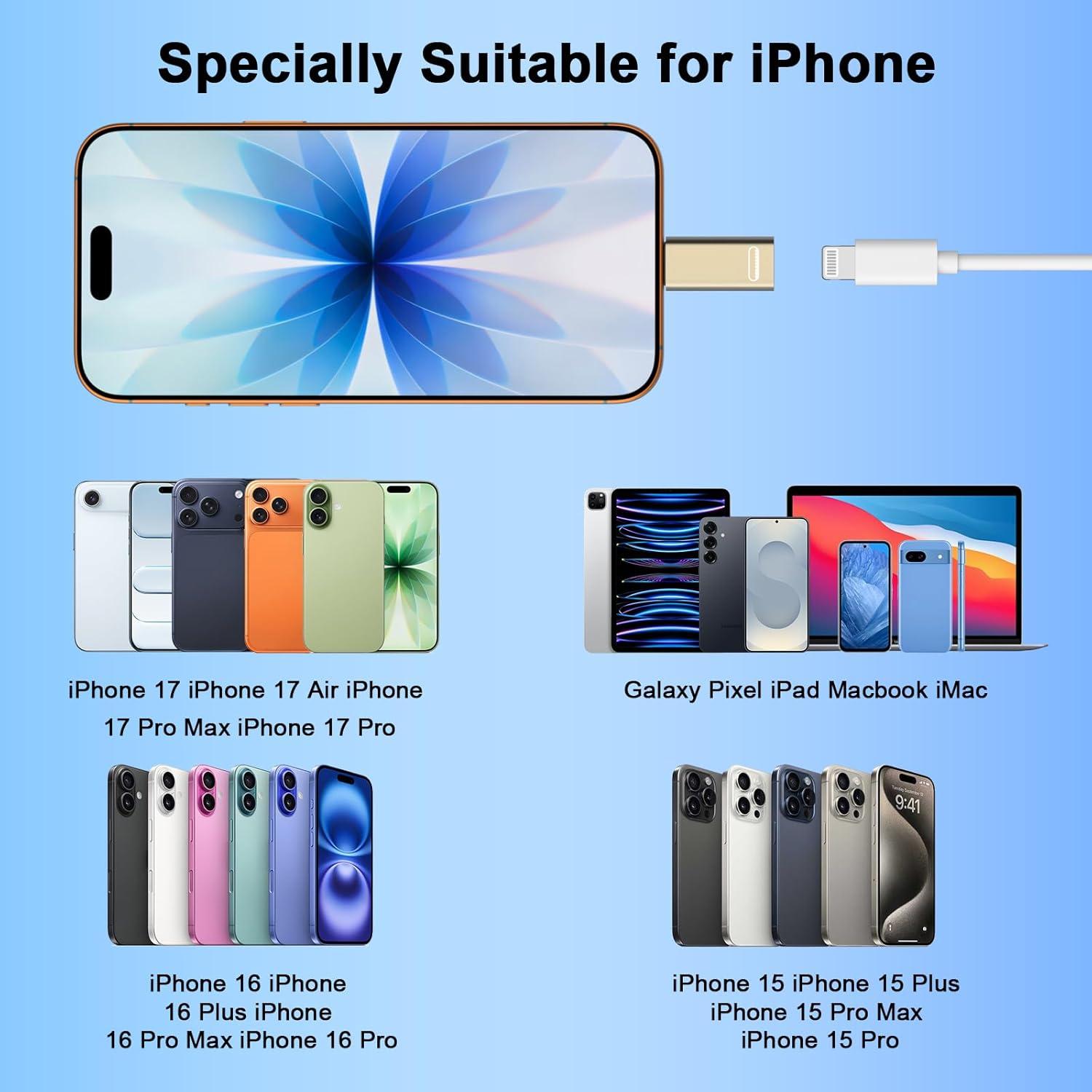 Adaptador USB C a Lightning 2 Paquete - Carga Rápida Compatible iPhone