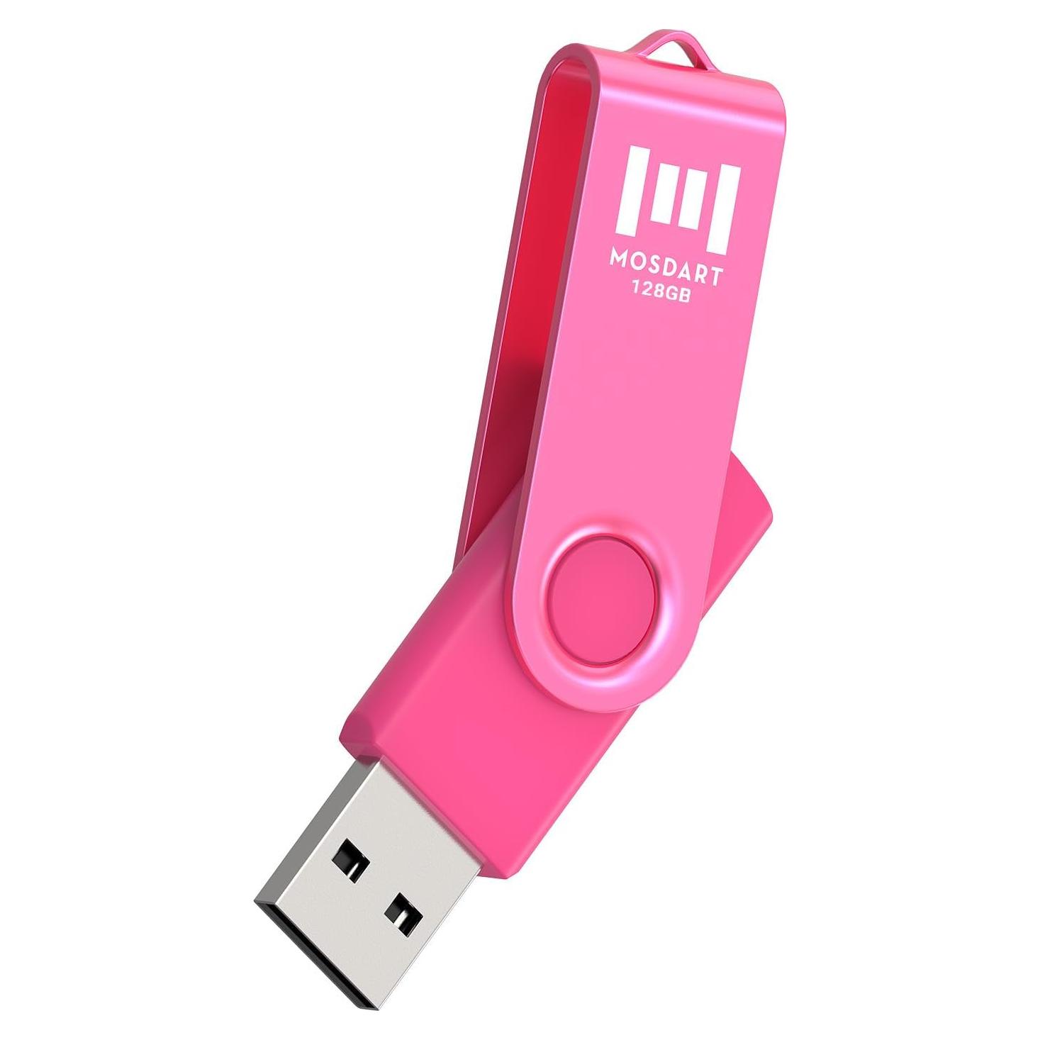 Unidad Flash USB 2.0 MOSDART 128GB Rosa Brillante con LED
