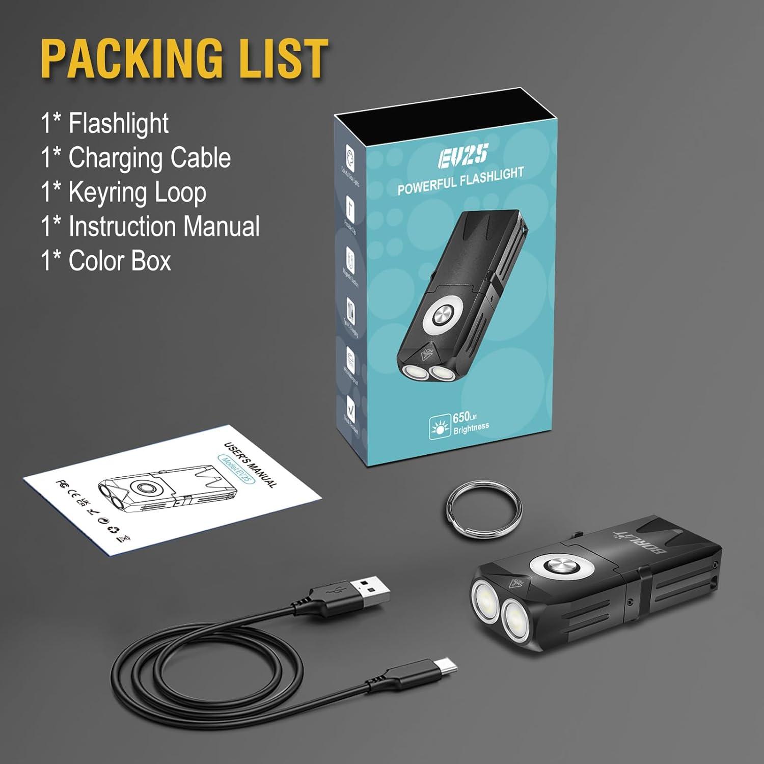 Linterna LED BORUIT EV25 Mini Recargable 650 Lúmenes IP66