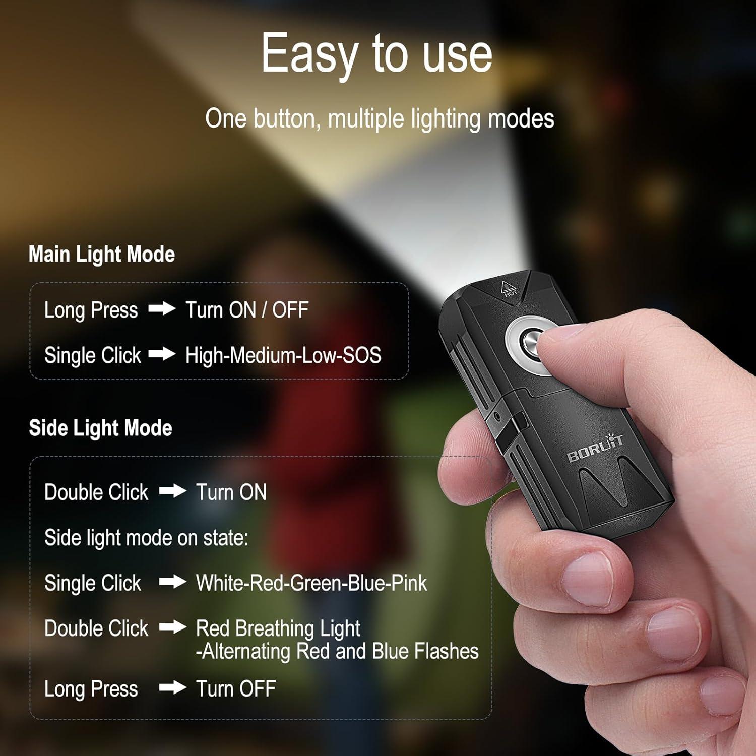 Linterna Mini BORUIT EV25 Recargable 650 Lúmenes USB-C