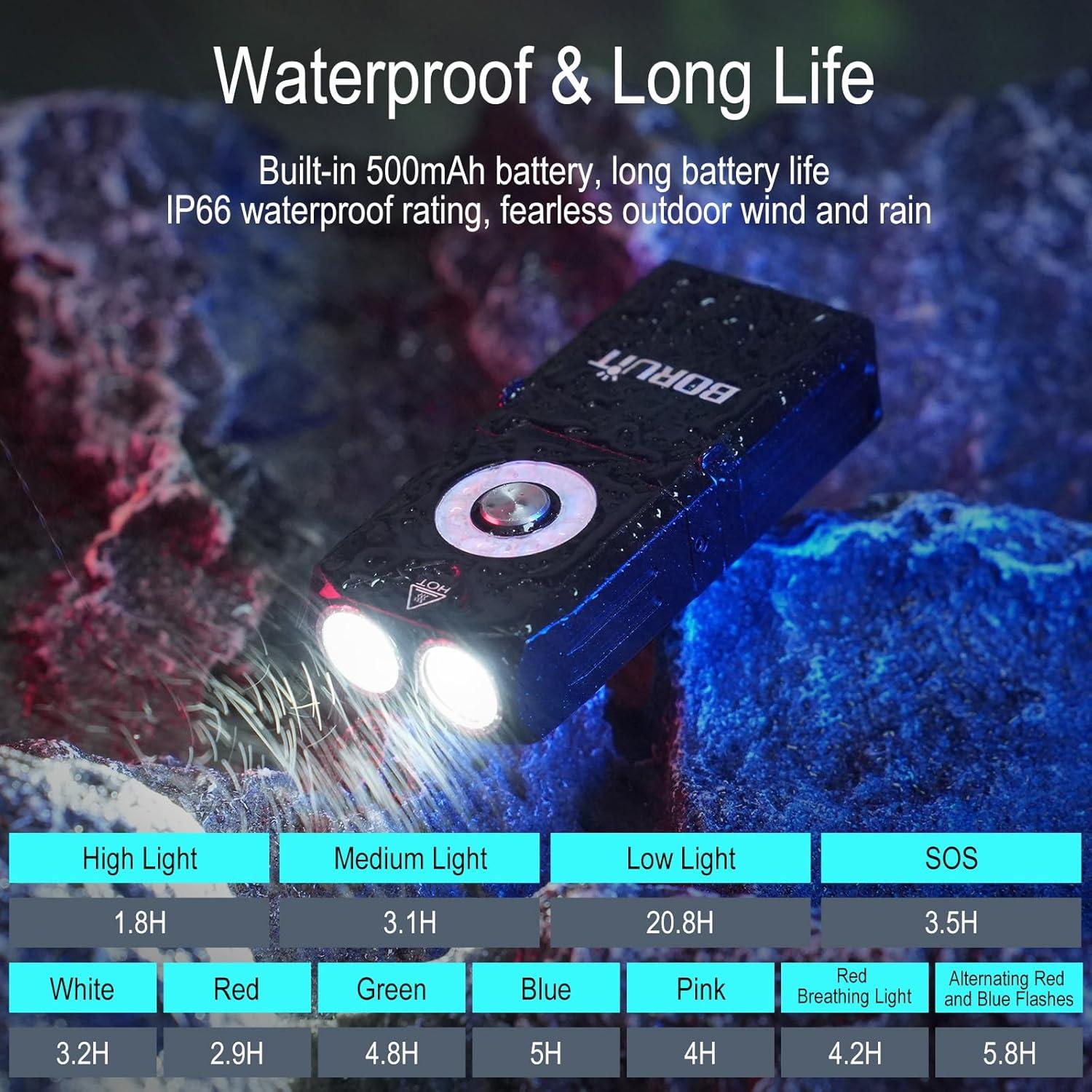 Linterna Mini BORUIT EV25 Recargable 650 Lúmenes USB-C