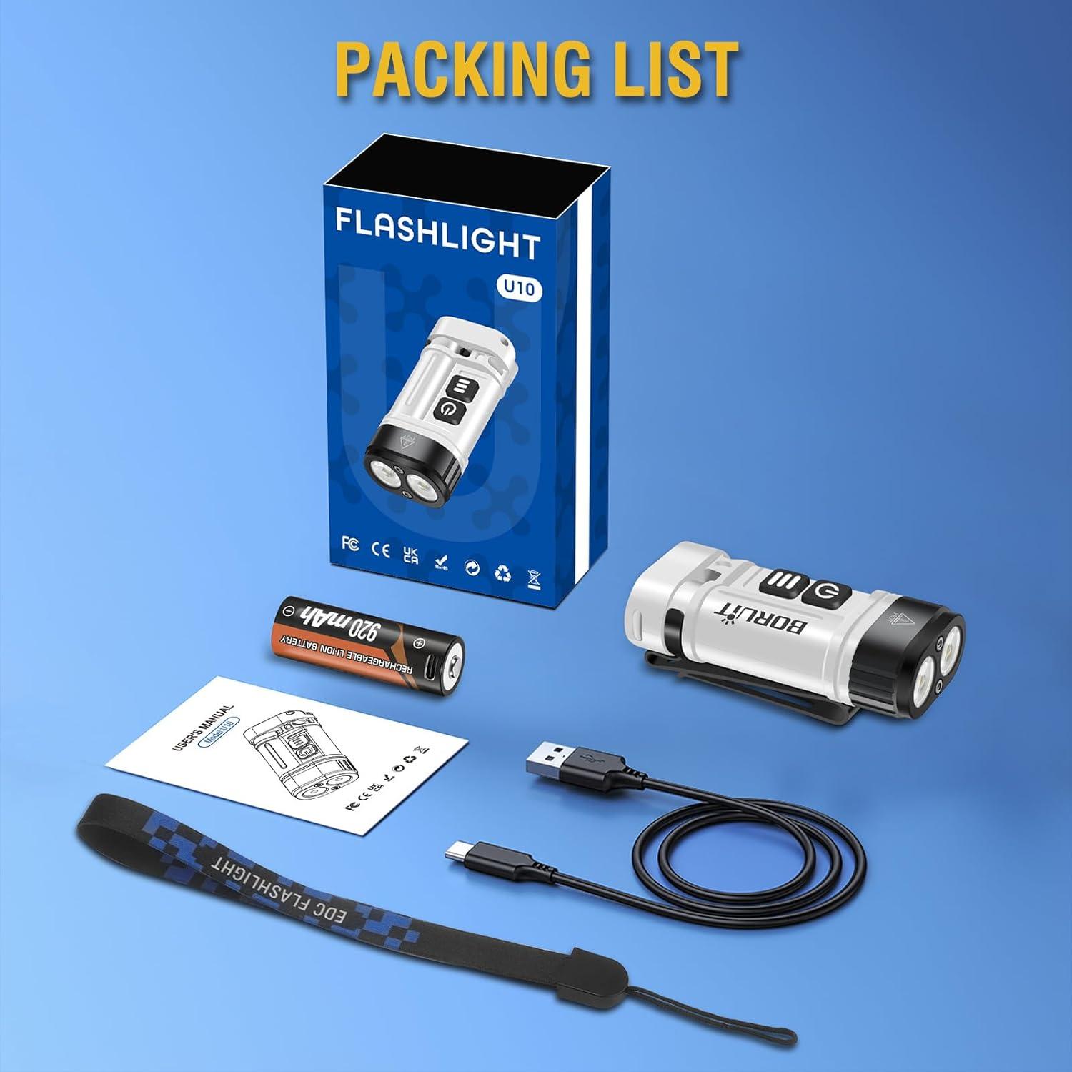 Linterna EDC BORUIT U10 880LM Compacta IPX4 Recargable