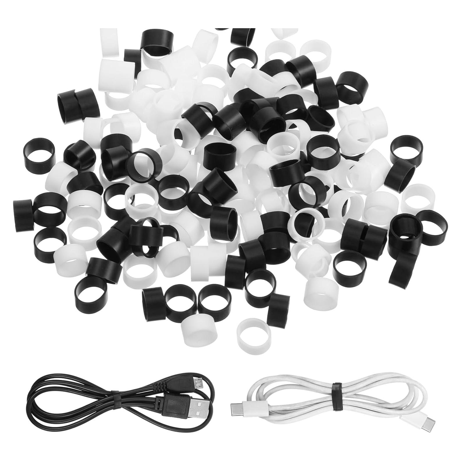 300 Bandas de Goma de Silicona DOPENSPI Negras y Blancas 0.8cm