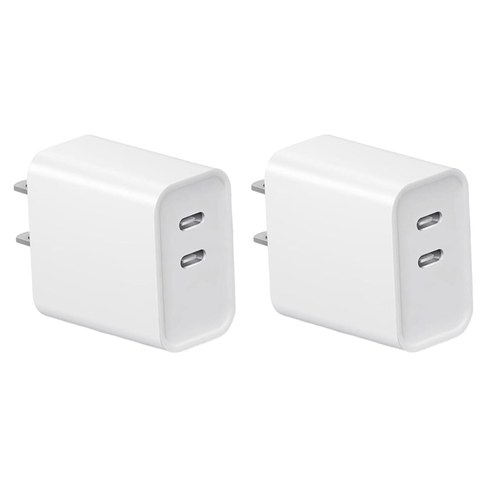 Paquete de 2 Cargadores Rápidos USB C 20W Doble Puerto Blanco