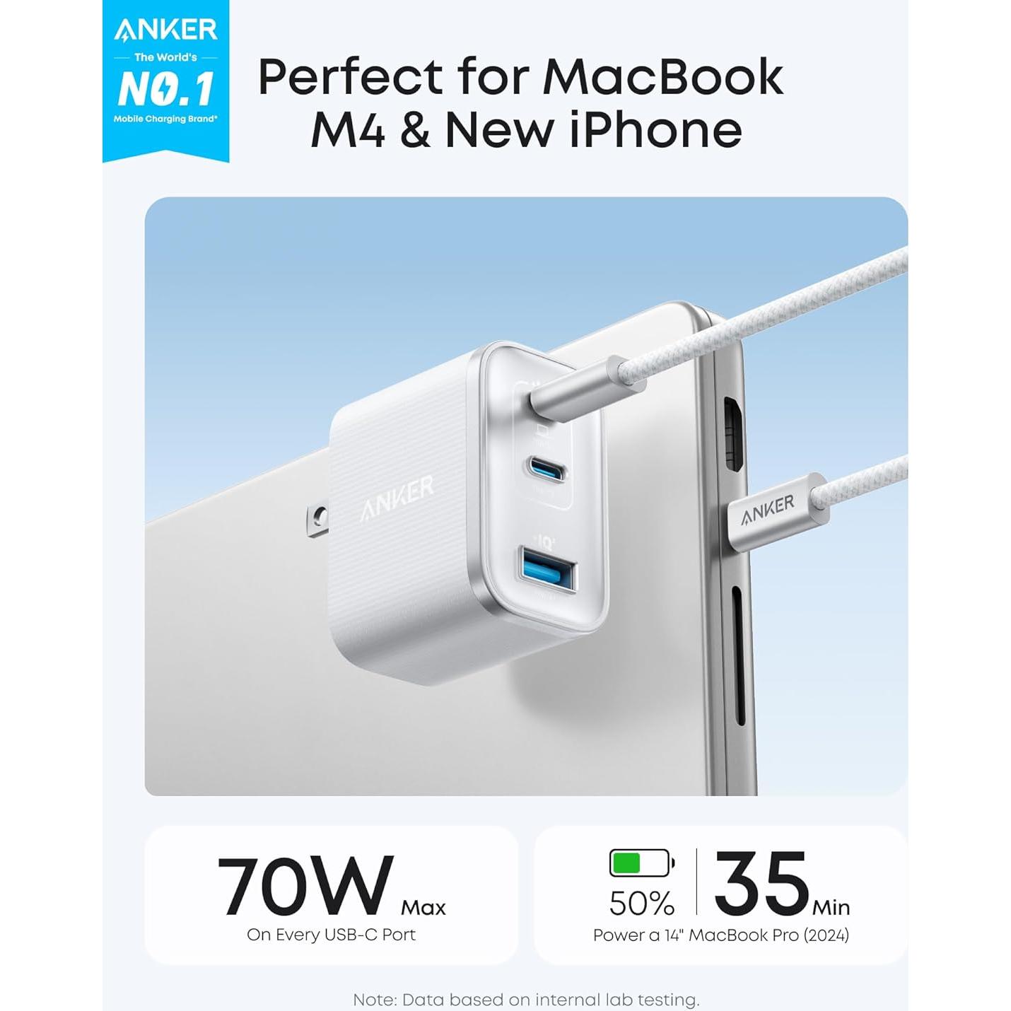 Cargador Anker Nano 70W USB-C 3 Puertos Compacto Negro