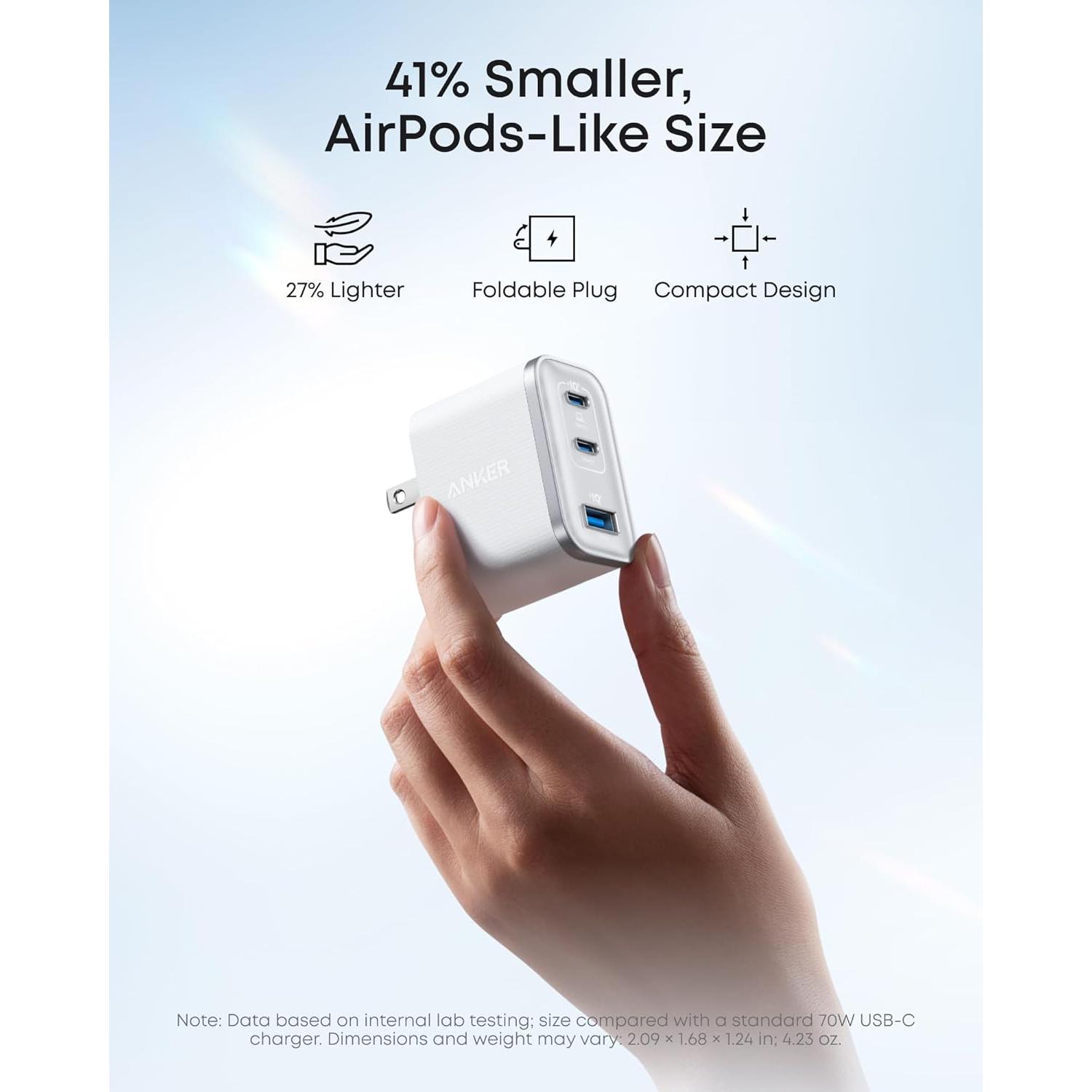 Cargador Anker Nano 70W USB-C 3 Puertos Compacto Negro