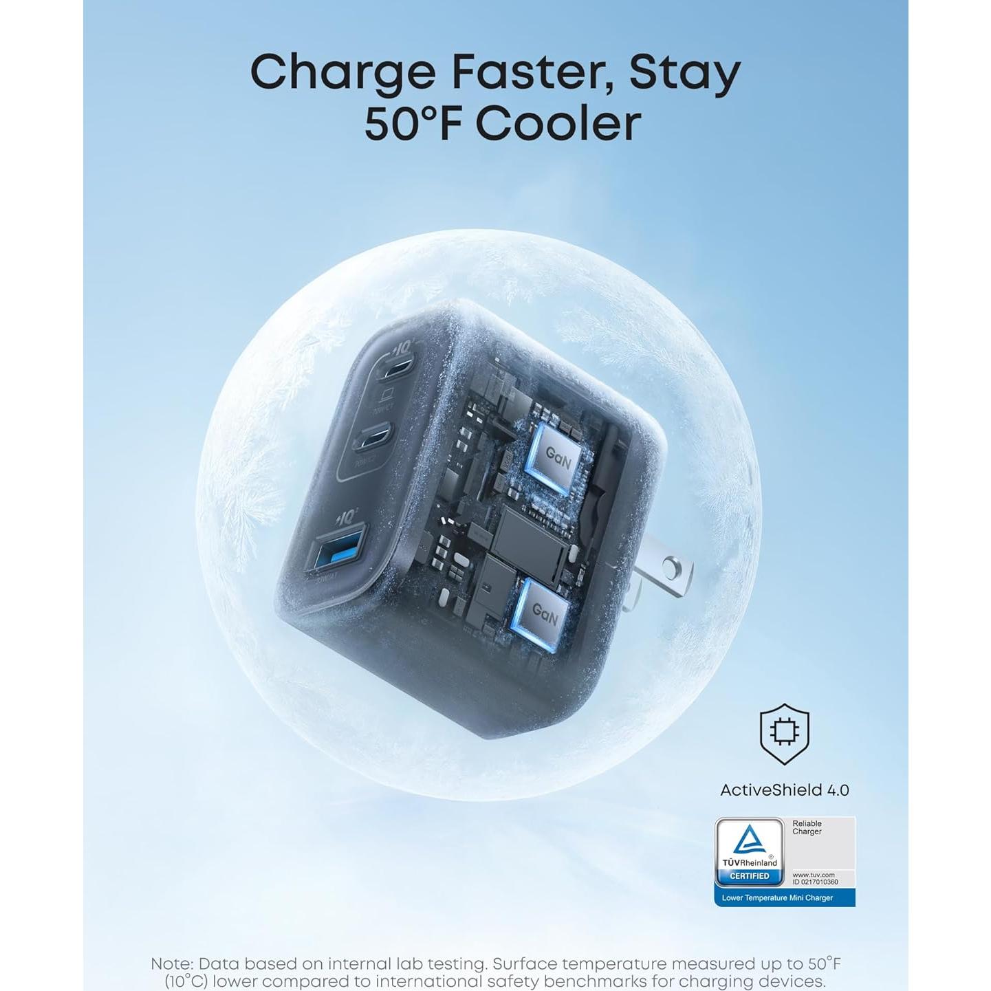 Cargador Anker Nano 70W USB-C 3 Puertos Compacto Negro