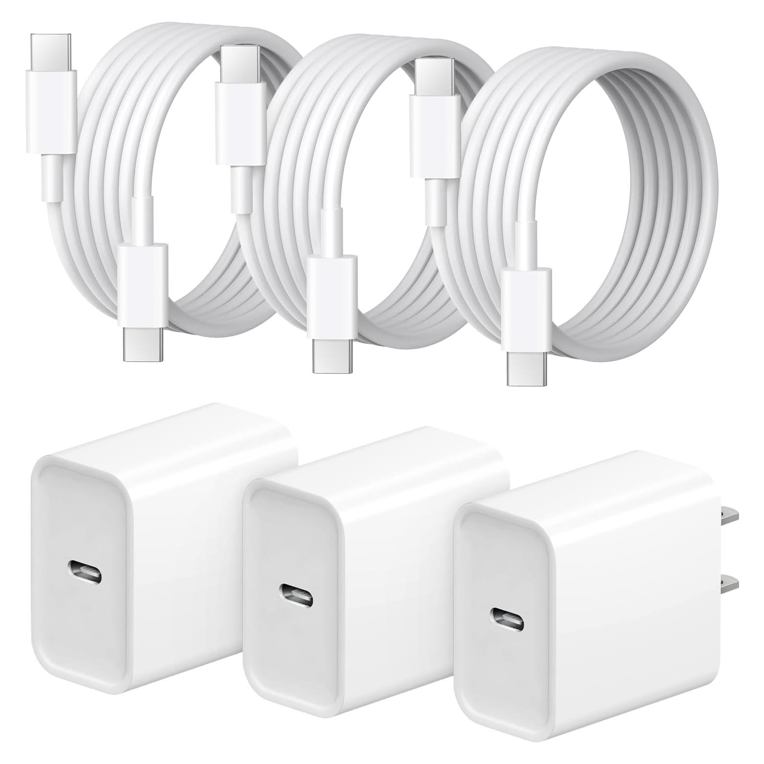 Cargador Rápido USB C 20W 3 Pack para iPhone 17/16/15