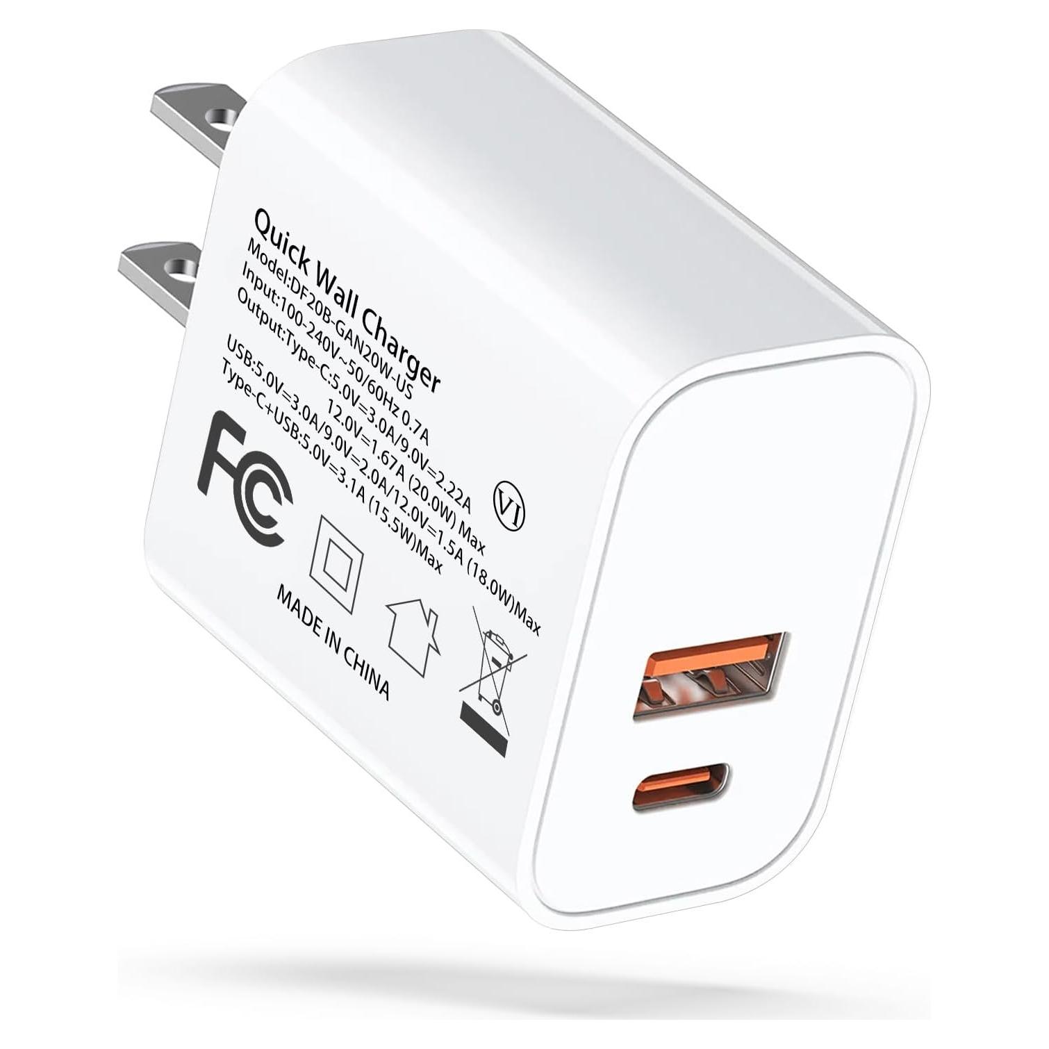Cargador de Pared USB C 20W Aukzily Doble Puerto Carga Rápida