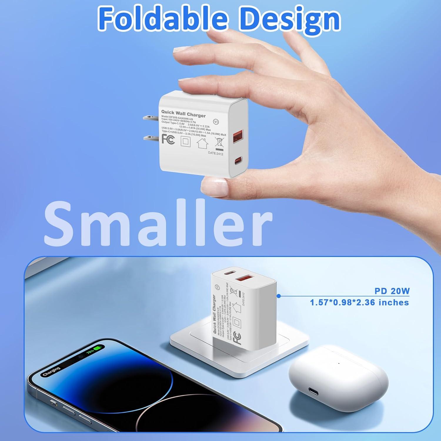 Cargador de Pared USB C 20W Aukzily Doble Puerto Carga Rápida