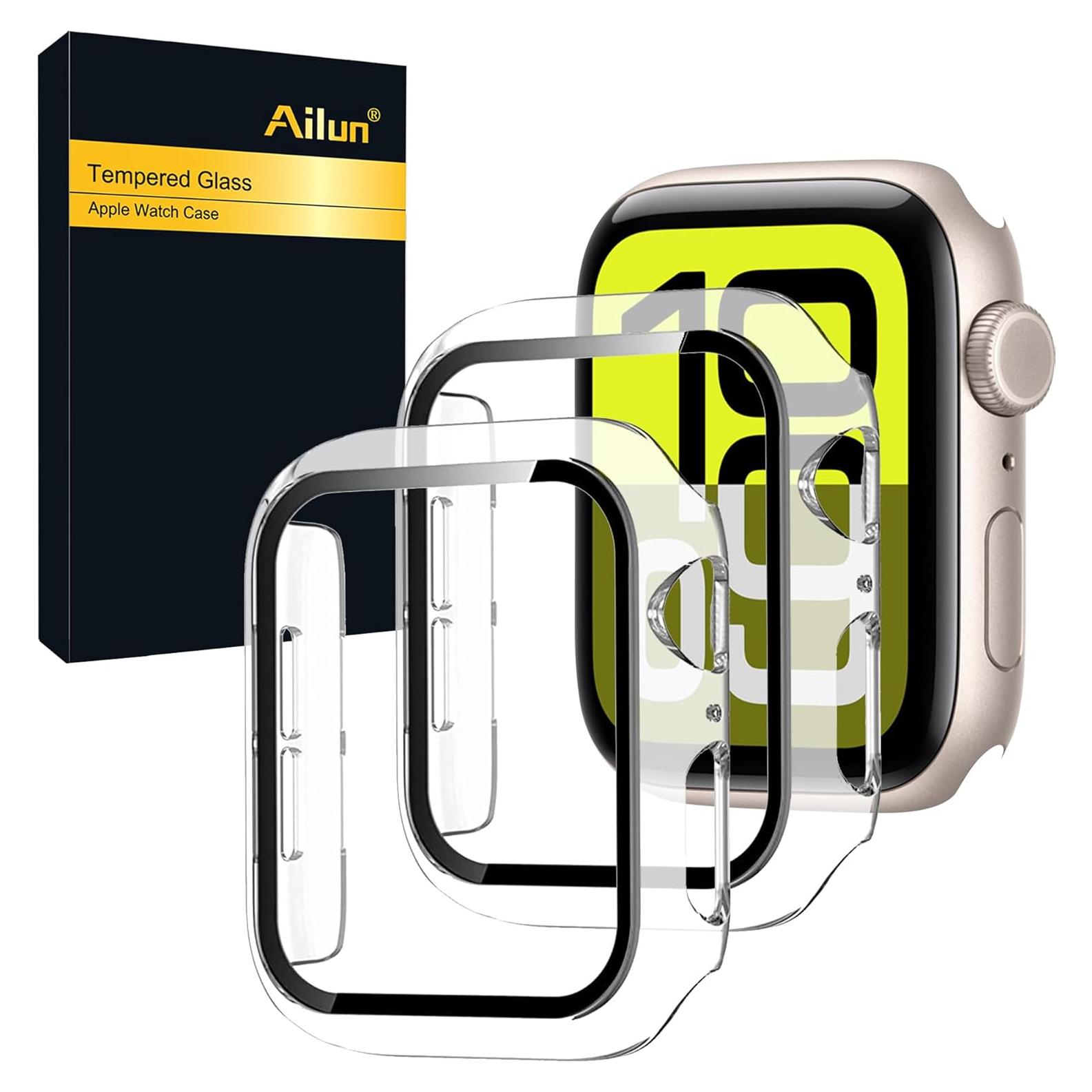 Ailun for Apple Watch SE 3/SE 2023/Series 6/5/4/SE Screen Protector [44mm], Ultra-Thin Hard PC Case Built in Tempered Glass for iWatch, Shockproof Cover with Button [2 Pack][Clear]
