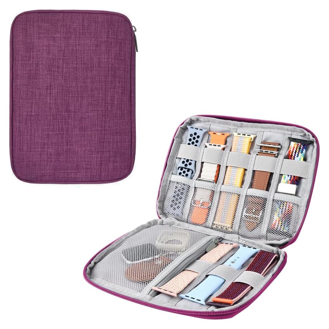 Organizador de Correas de Reloj Impermeable Nylon Púrpura 22x17cm