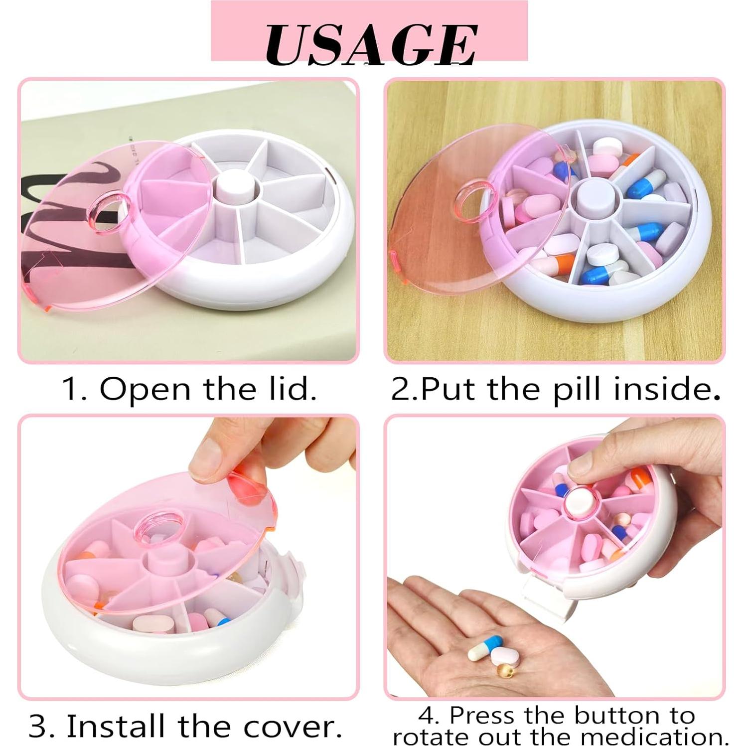 Organizador de Pastillas Giratorio INVODA Rosa 9cm Compacto