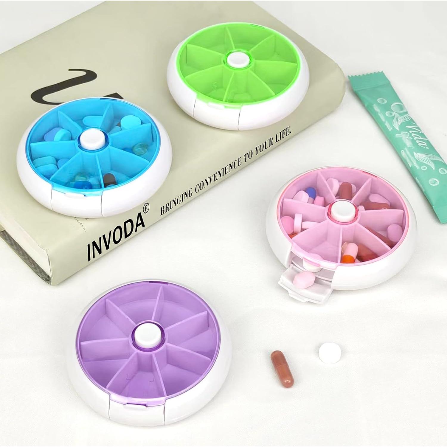 Organizador de Pastillas Giratorio INVODA Rosa 9cm Compacto