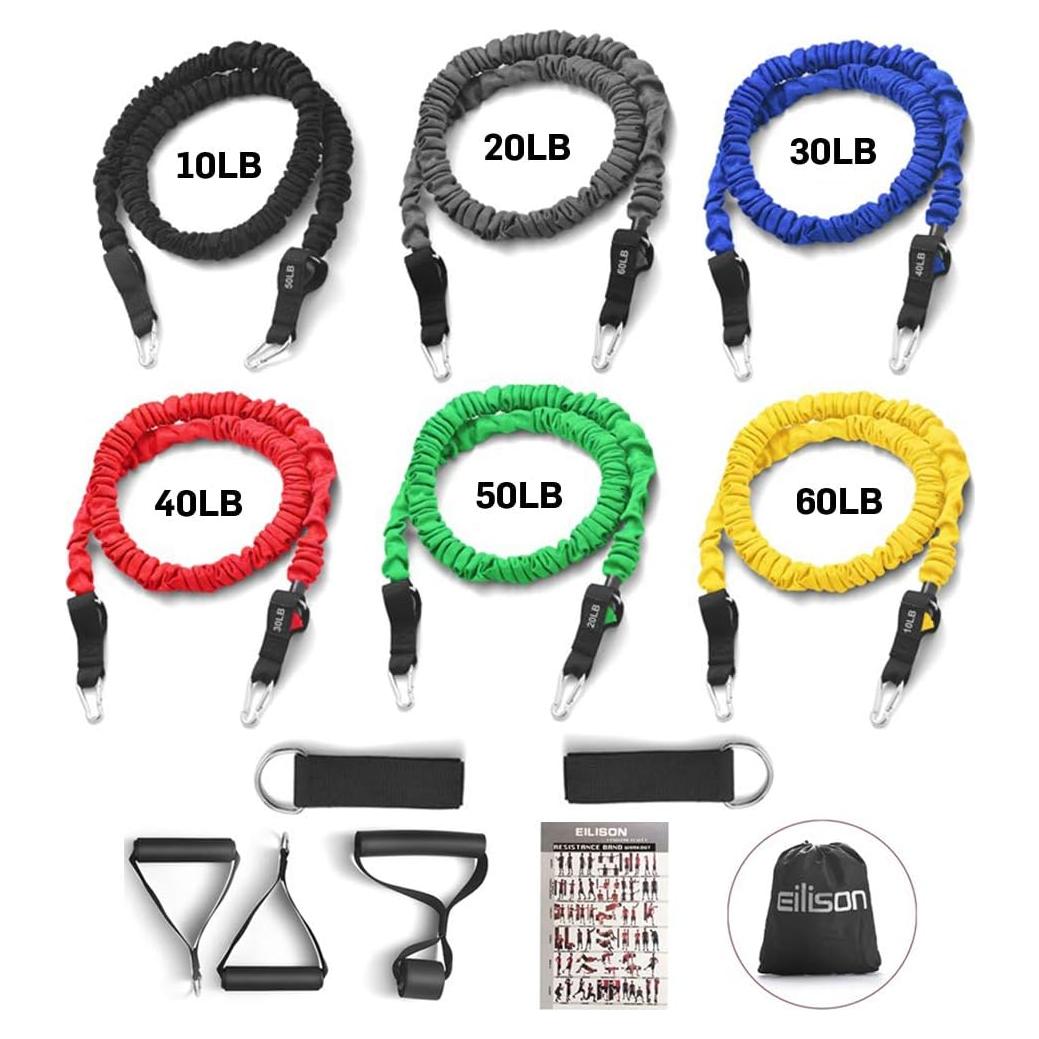 Kit de Bandas de Resistencia EILISON 13 Piezas con Mangos y Fundas