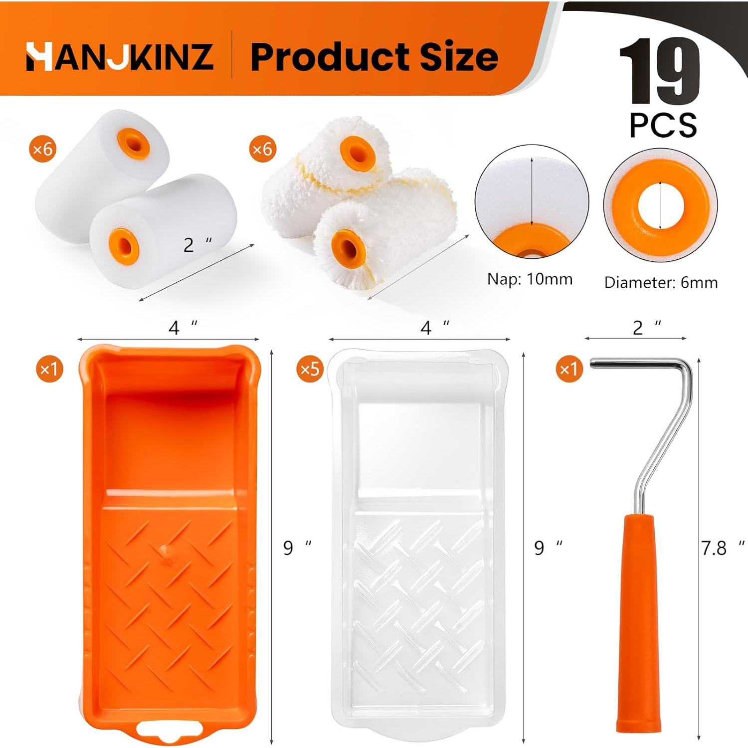 Kit de Rodillo de Pintura 2" HANJKINZ 19 Piezas Alta Densidad