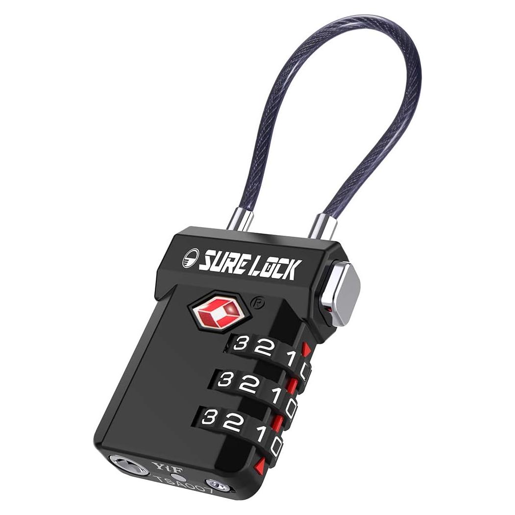 Candado de Equipaje TSA SureLock 3 Dígitos Reajustable Negro