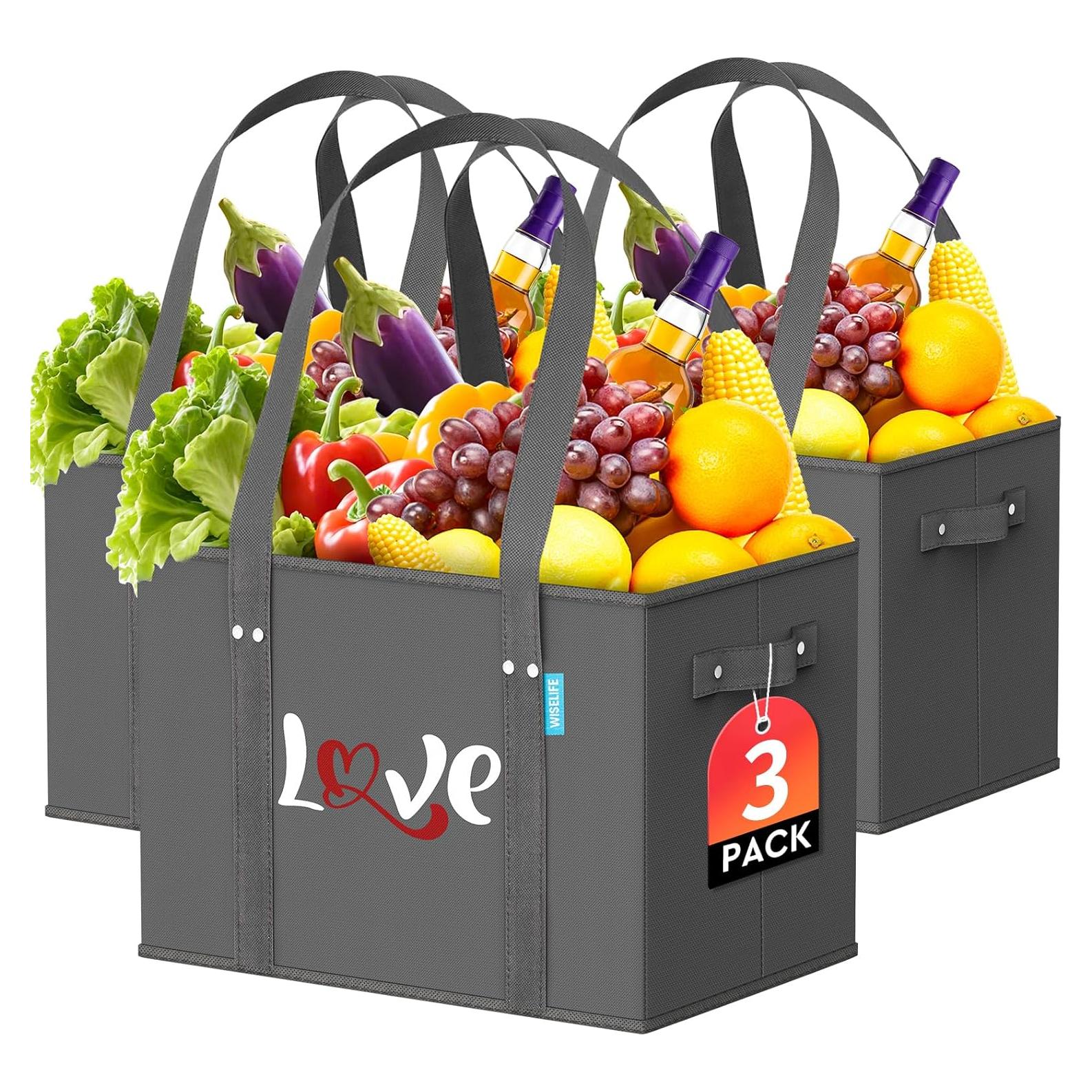 Bolsas de Compras Reutilizables WISELIFE 3 Piezas 37x25.4cm