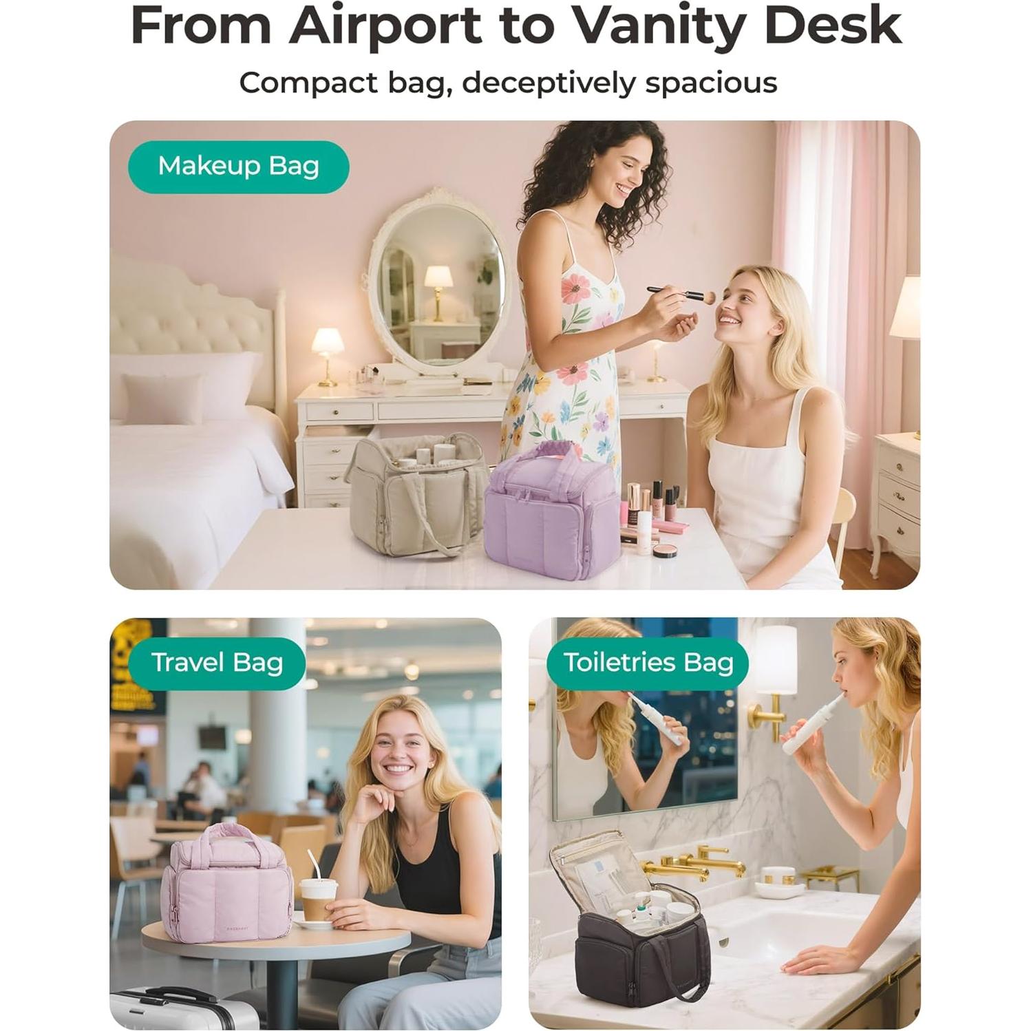 Neceser Grande BAGSMART Rosa para Maquillaje y Viaje 29x23x17cm