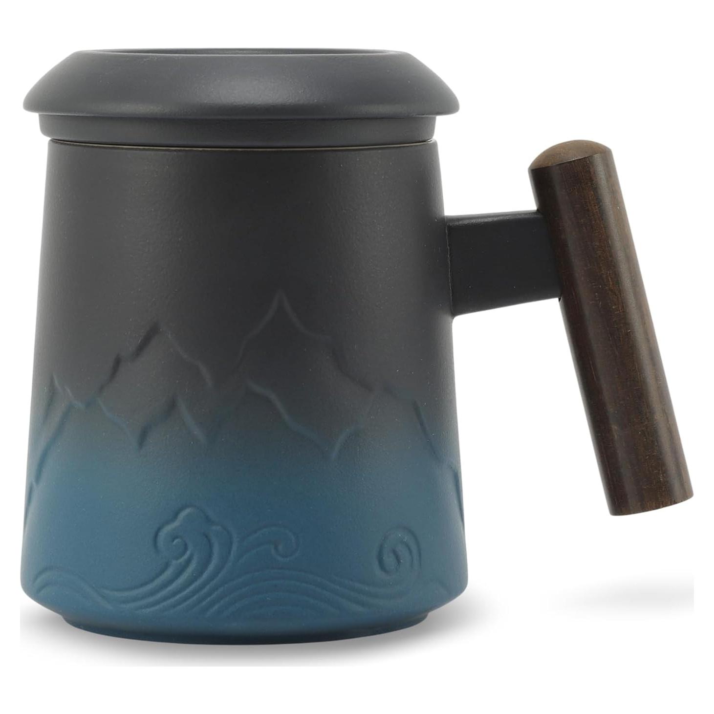 Taza de Té con Infusor RENEWREVITAL Cerámica 400ml Azul y Negro