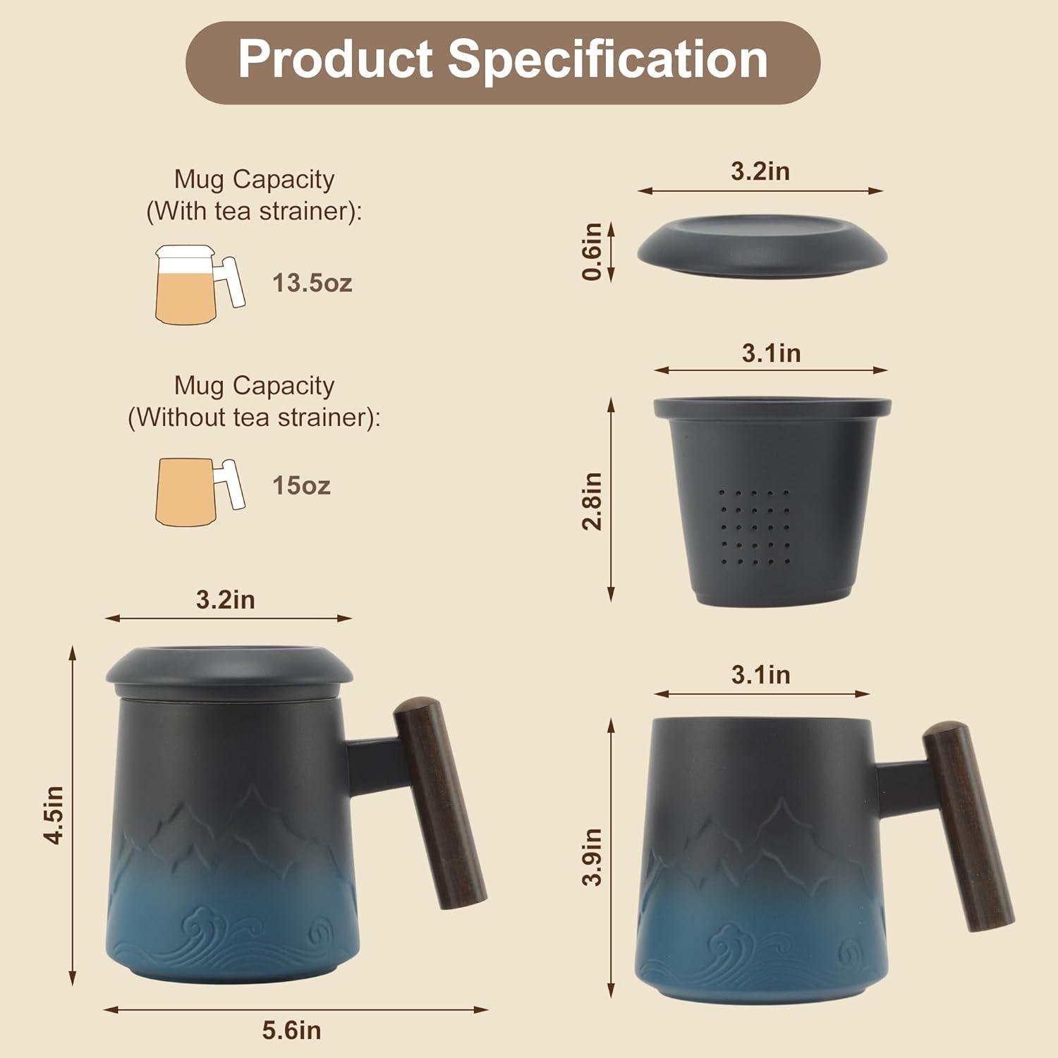 Taza de Té con Infusor RENEWREVITAL Cerámica 400ml Azul y Negro