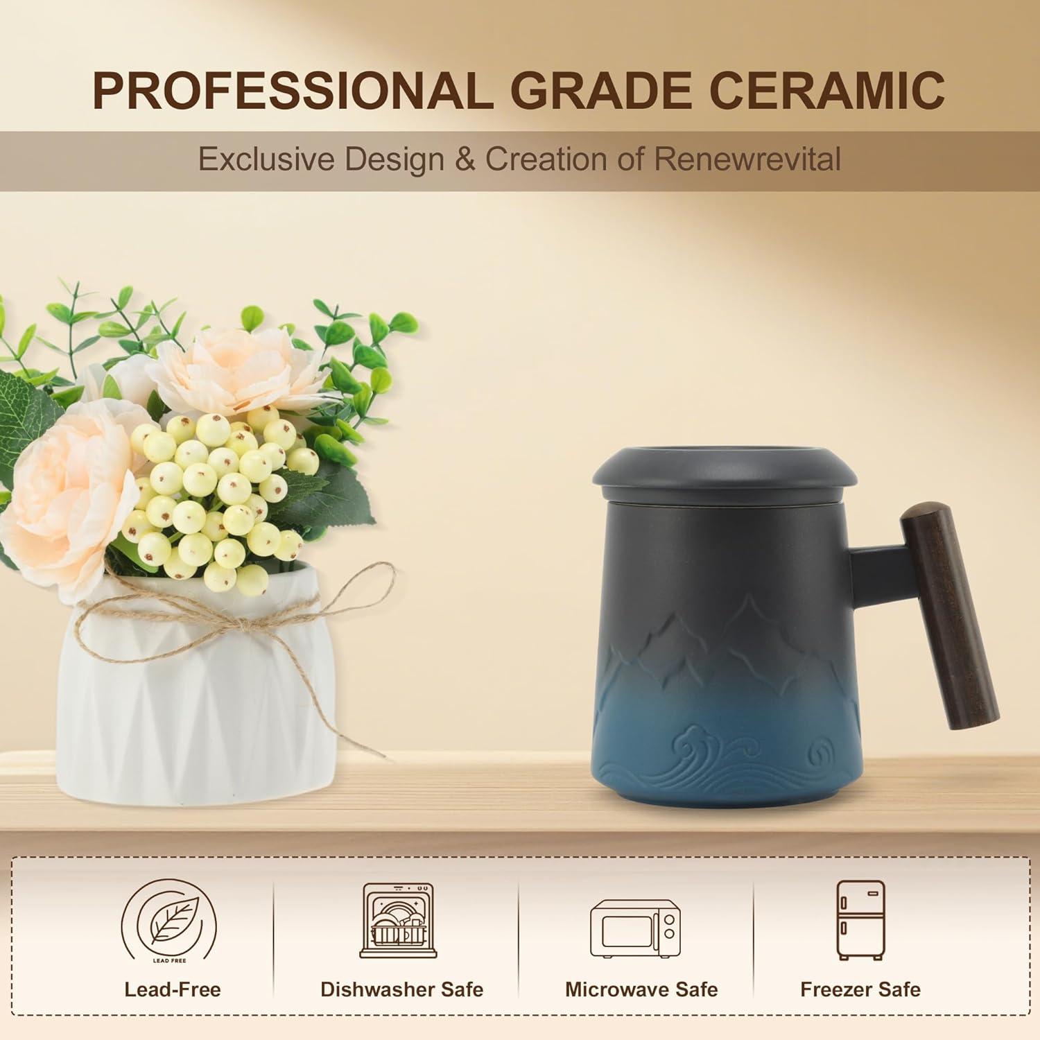 Taza de Té con Infusor RENEWREVITAL Cerámica 400ml Azul y Negro