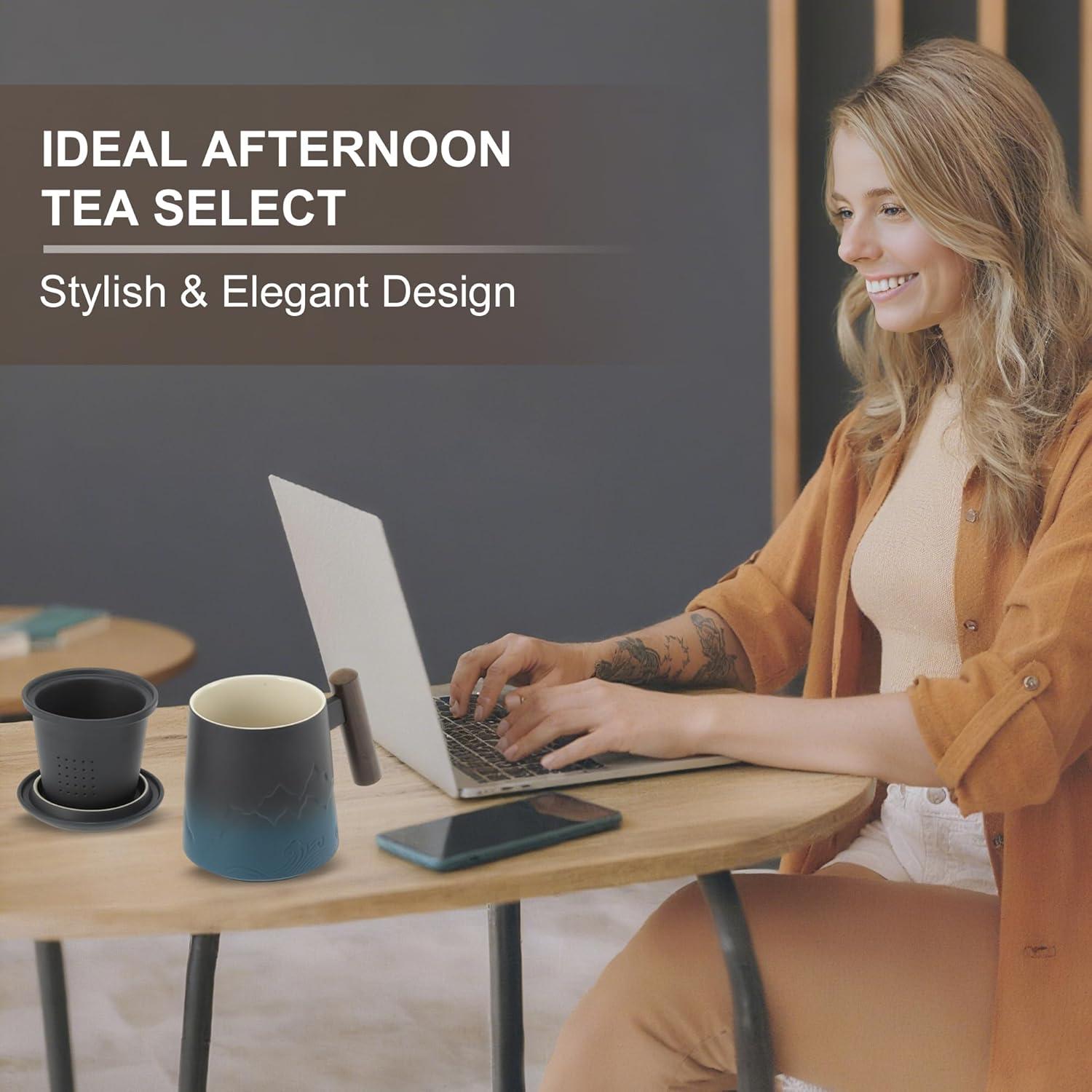 Taza de Té con Infusor RENEWREVITAL Cerámica 400ml Azul y Negro