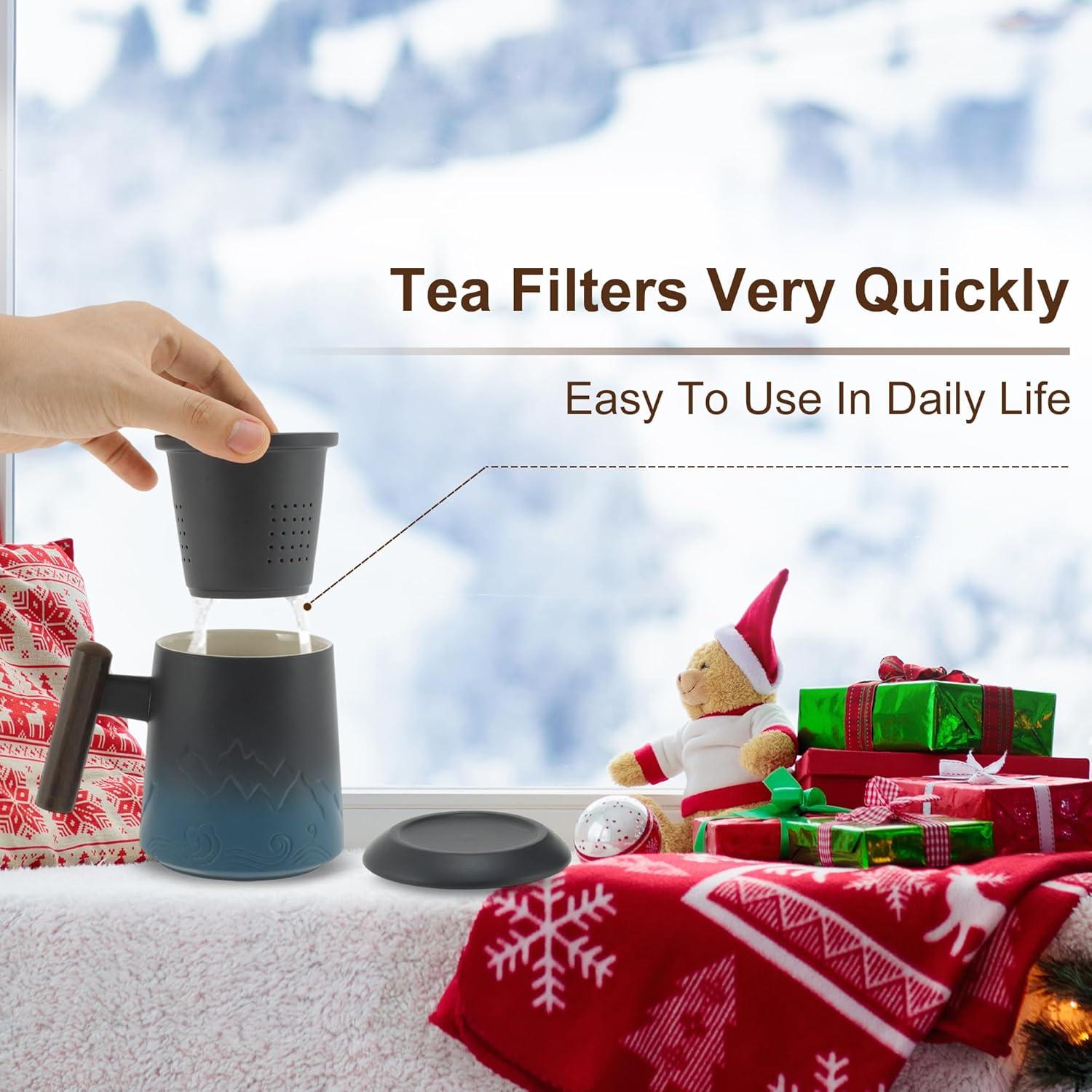 Taza de Té con Infusor RENEWREVITAL Cerámica 400ml Azul y Negro