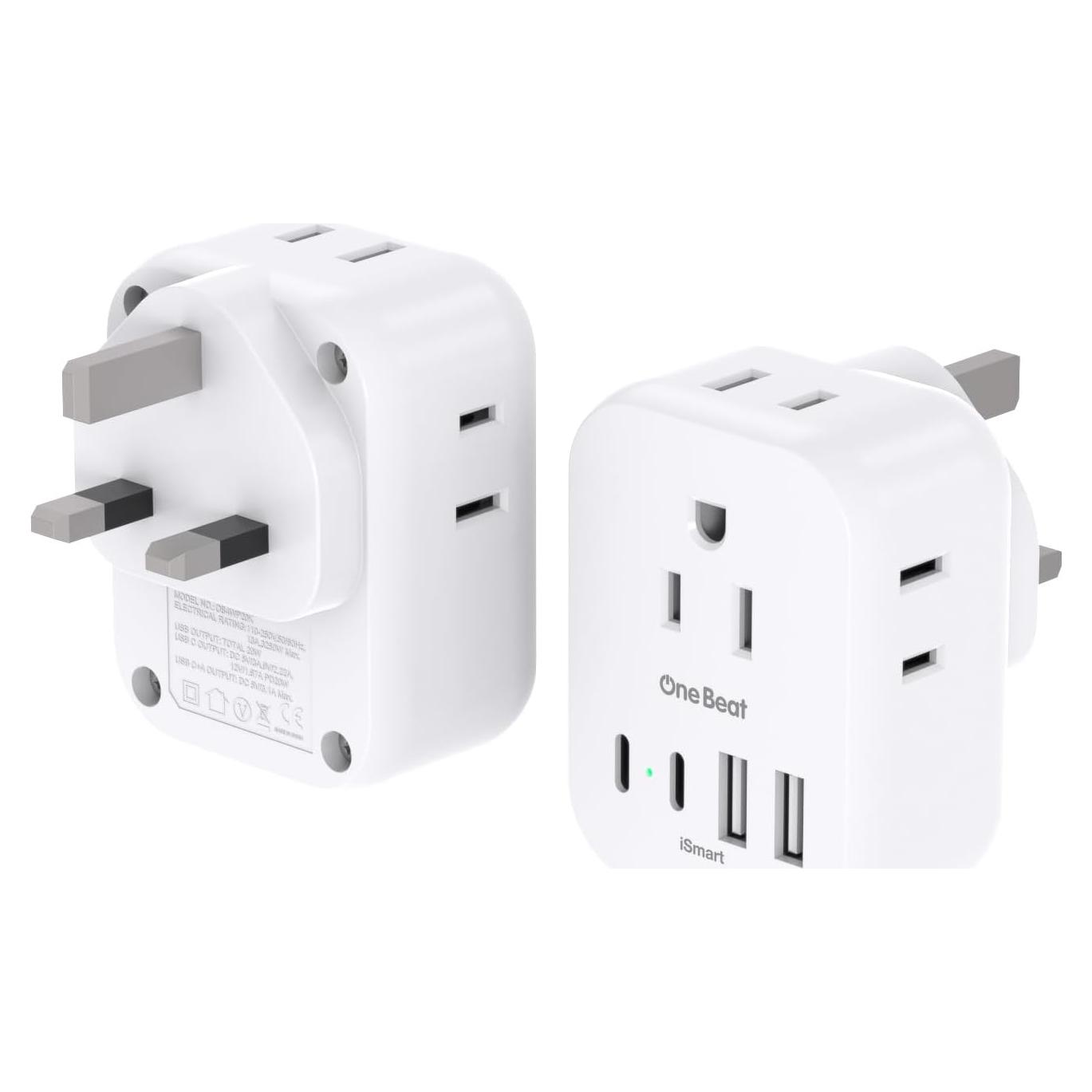 Adaptador de Enchufe de Viaje One Beat Tipo G 2 Paquetes 20W