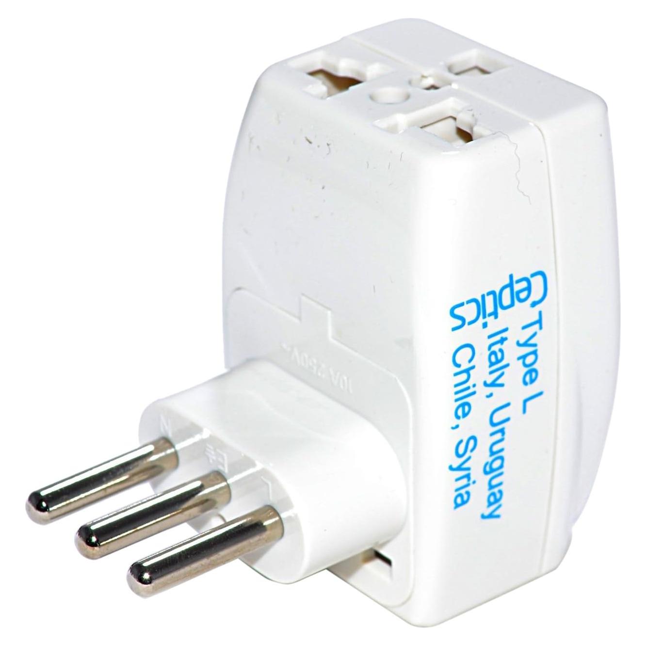 Adaptador de Viaje Tipo L Ceptics 3 Salidas para Italia