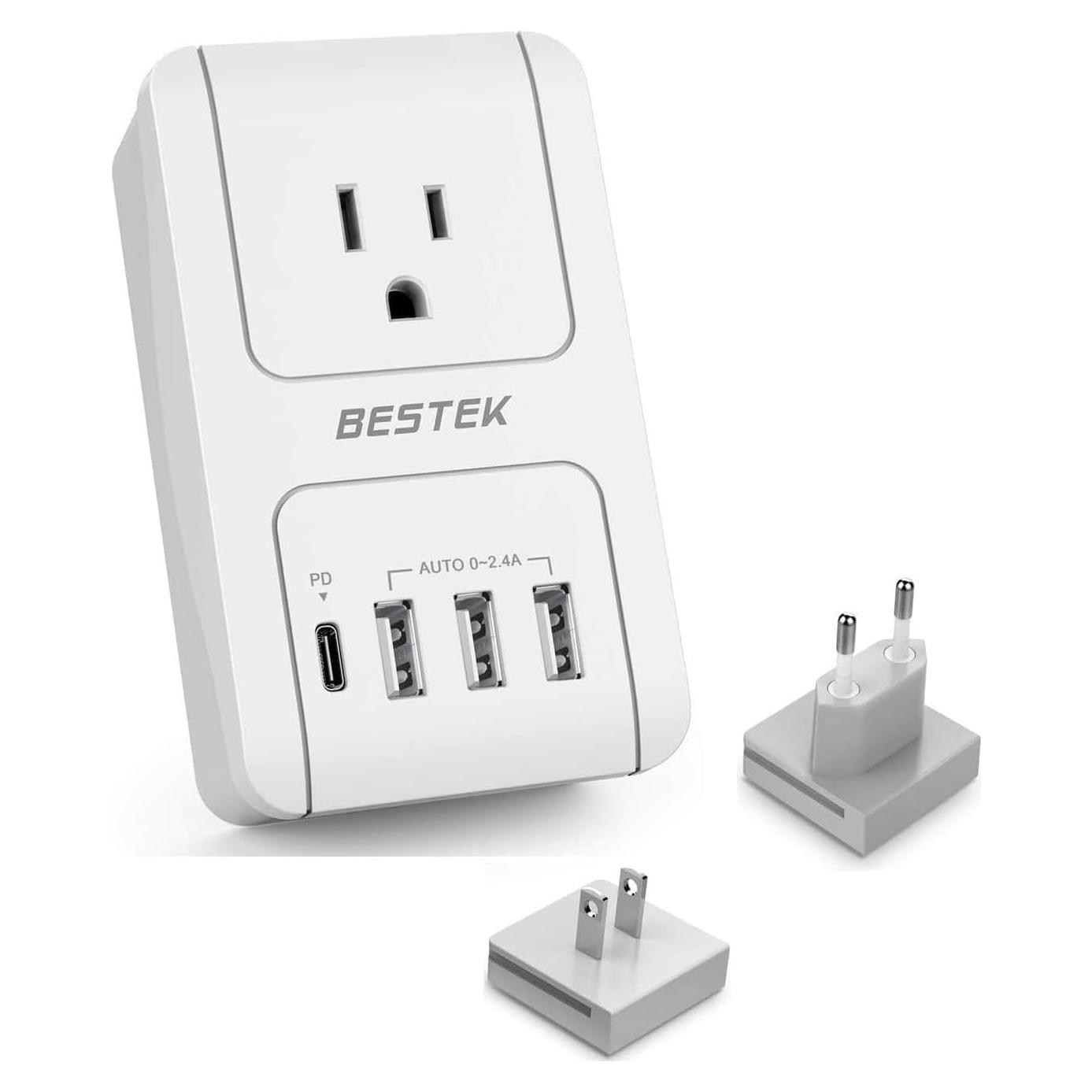 Adaptador de Viaje Universal BESTEK 3000W con USB-C y 5 Puertos