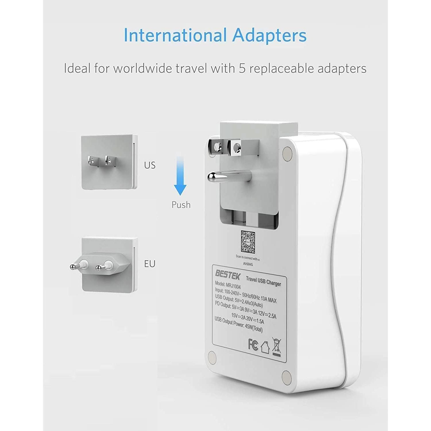 Adaptador de Viaje Universal BESTEK 3000W con USB-C y 5 Puertos