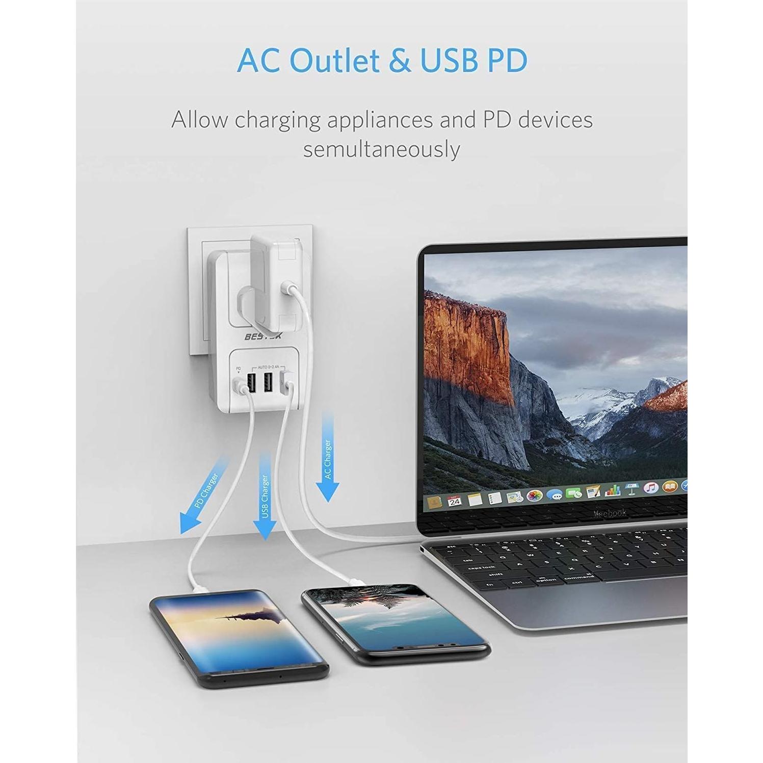 Adaptador de Viaje Universal BESTEK 3000W con USB-C y 5 Puertos