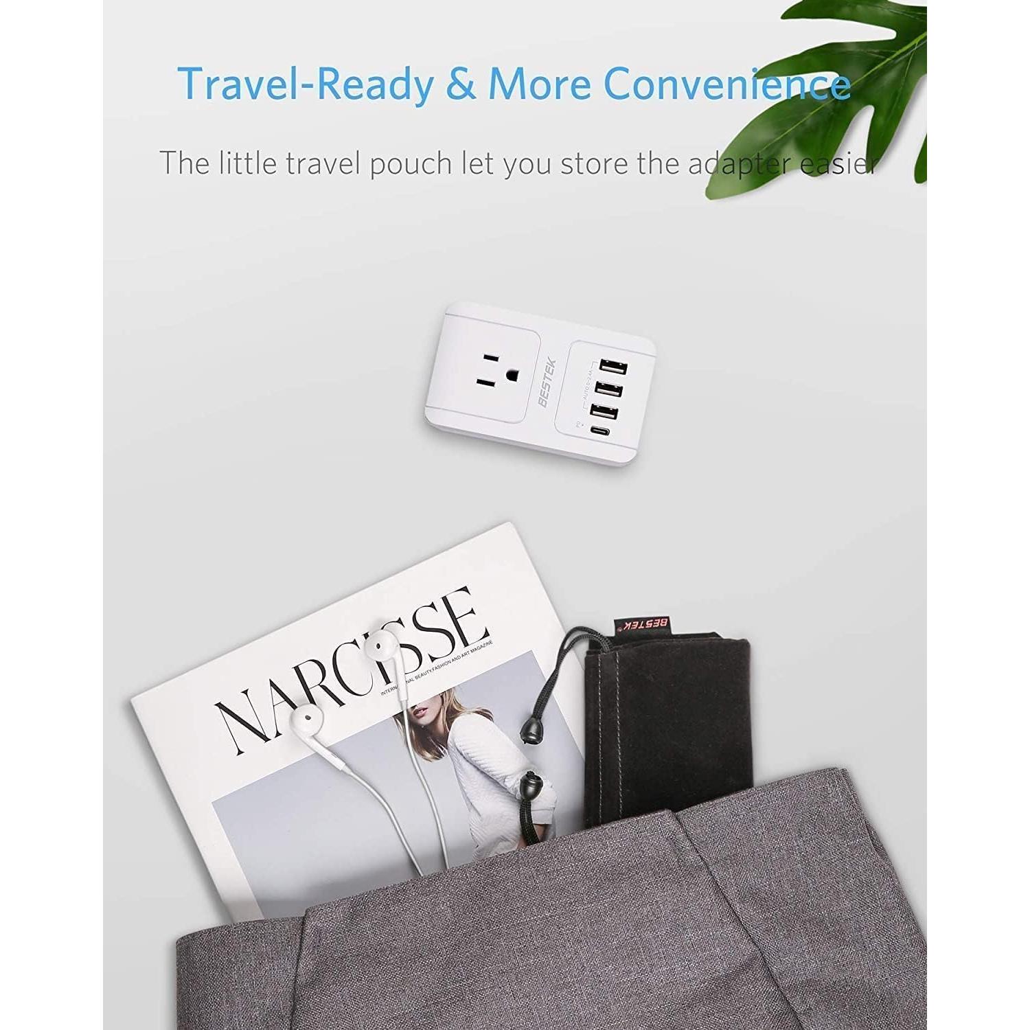 Adaptador de Viaje Universal BESTEK 3000W con USB-C y 5 Puertos