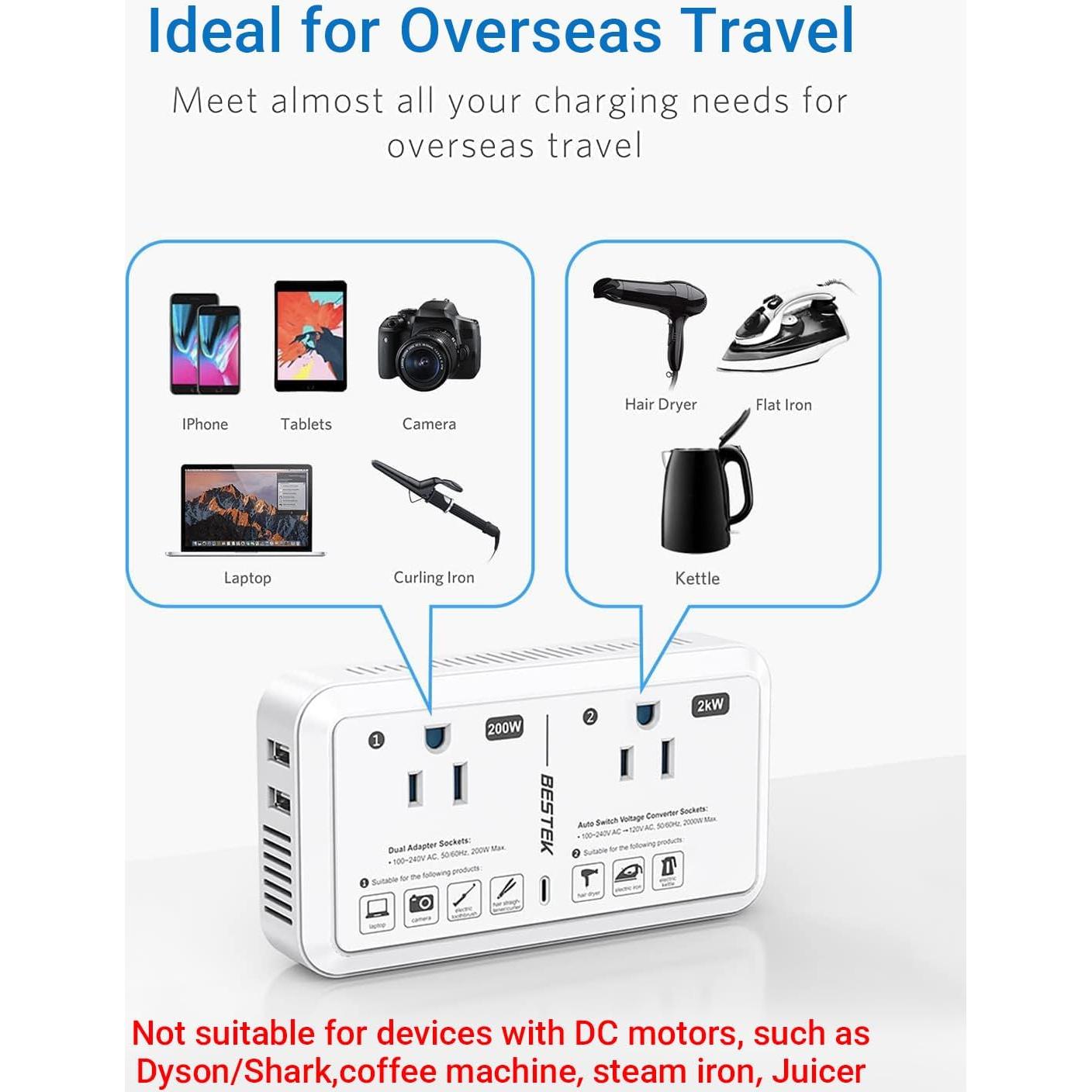 Convertidor de Voltaje Universal BESTEK 2000W 220V a 110V