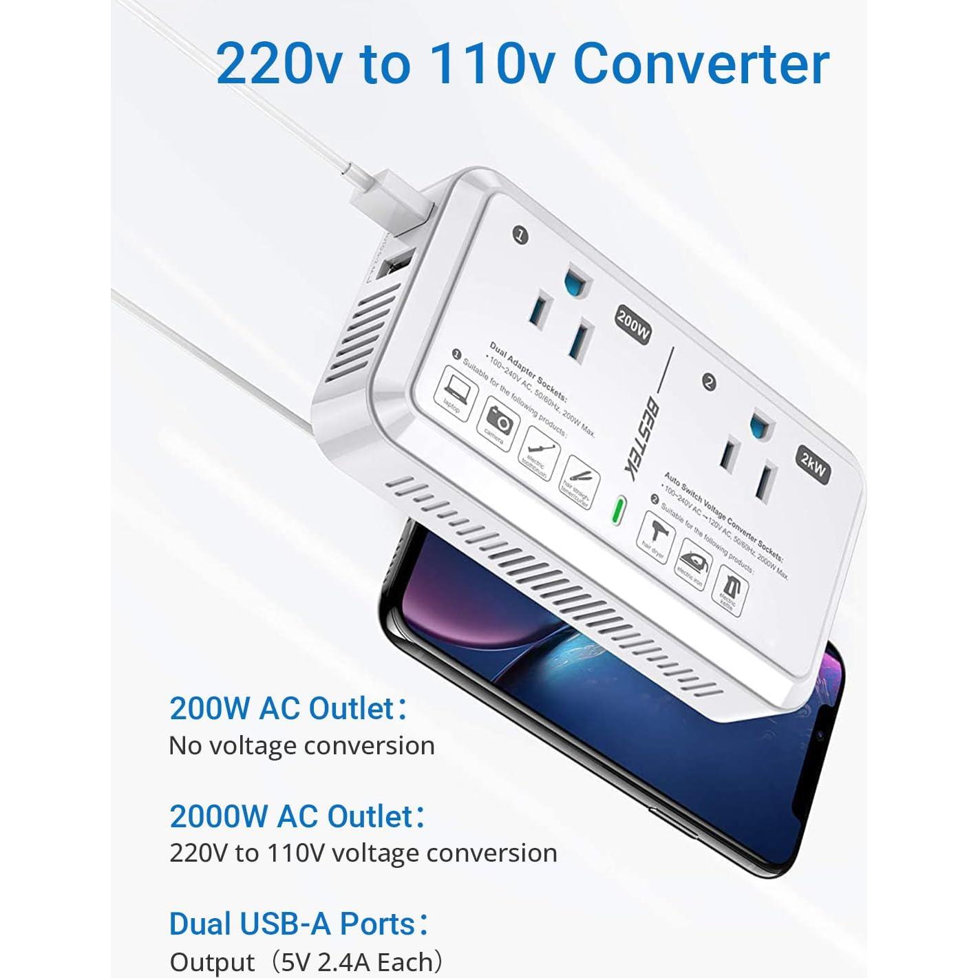 Convertidor de Voltaje Universal BESTEK 2000W 220V a 110V