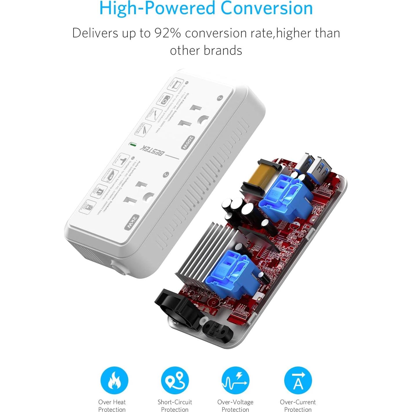 Convertidor de Voltaje Universal BESTEK 2000W 220V a 110V