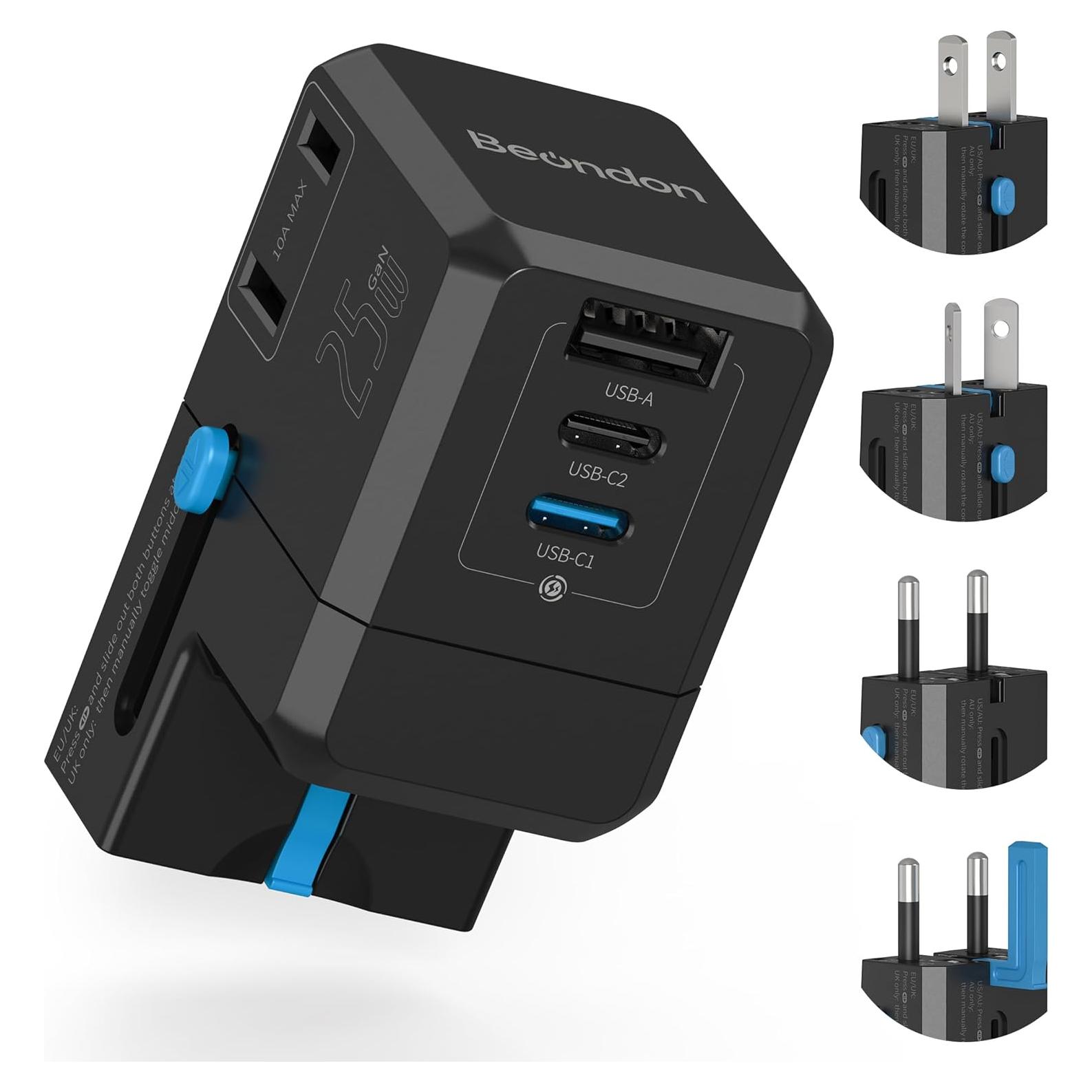 Adaptador de corriente internacional Beondon 5-en-1 USB-C