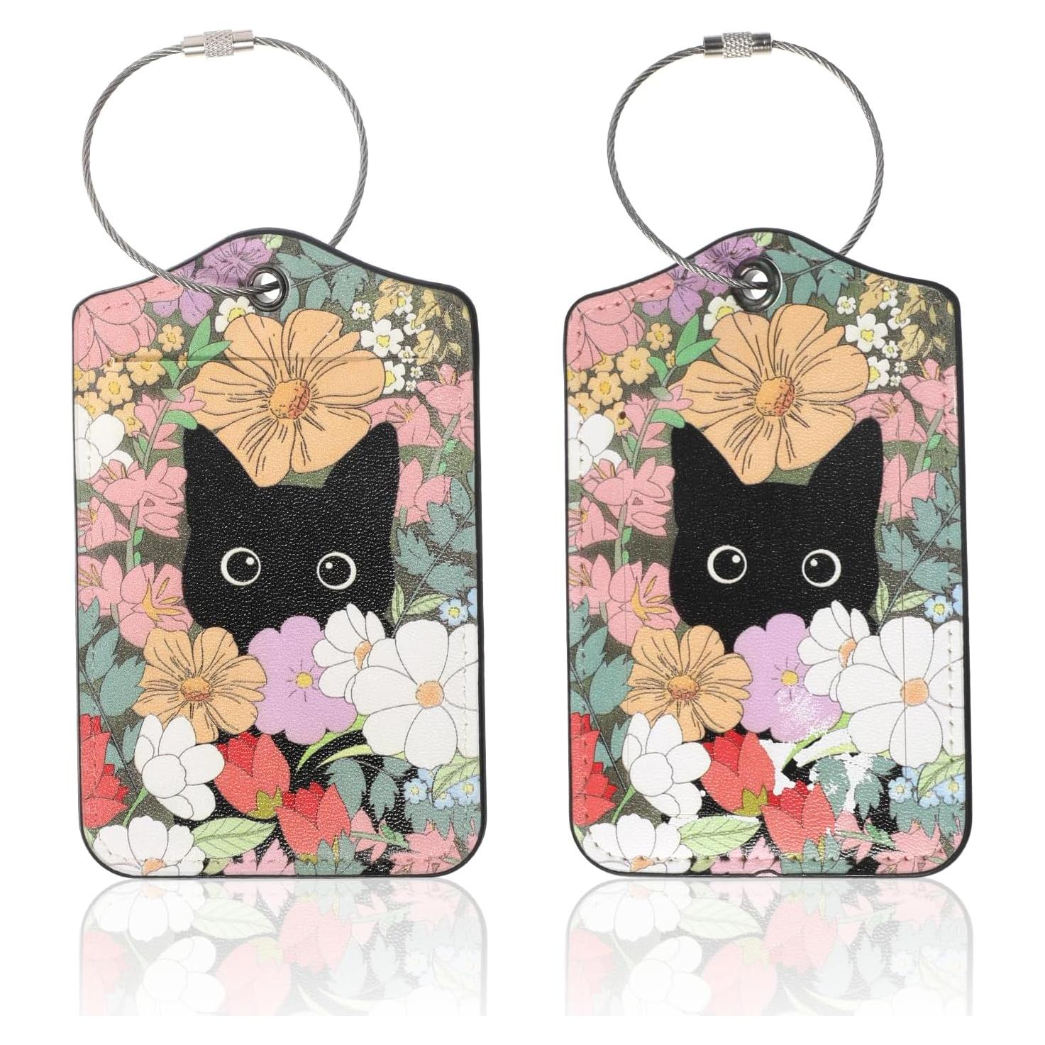 Etiquetas de Equipaje de Gato ElevateTech - 2 Pcs Cuero PU