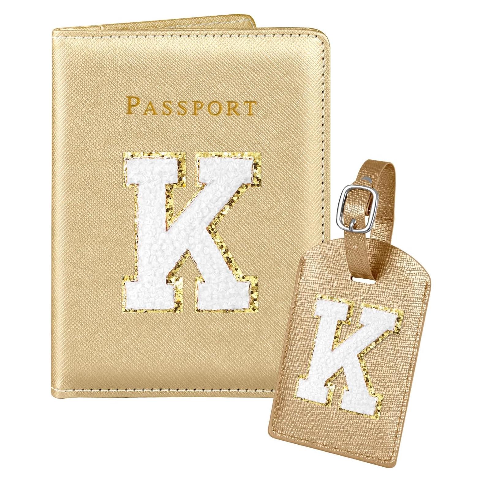 Conjunto de Etiquetas de Equipaje y Funda de Pasaporte Slohif Dorado