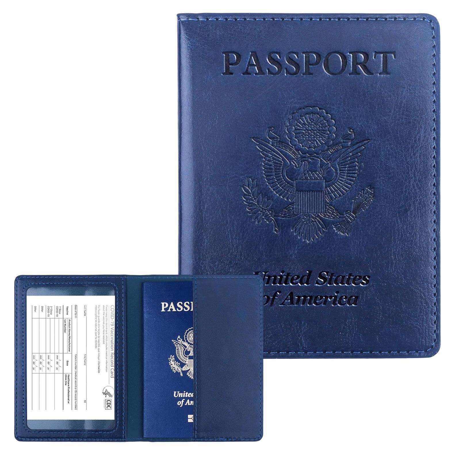 Portapasaportes de Cuero PU Azul Marino para Viajes Unisex