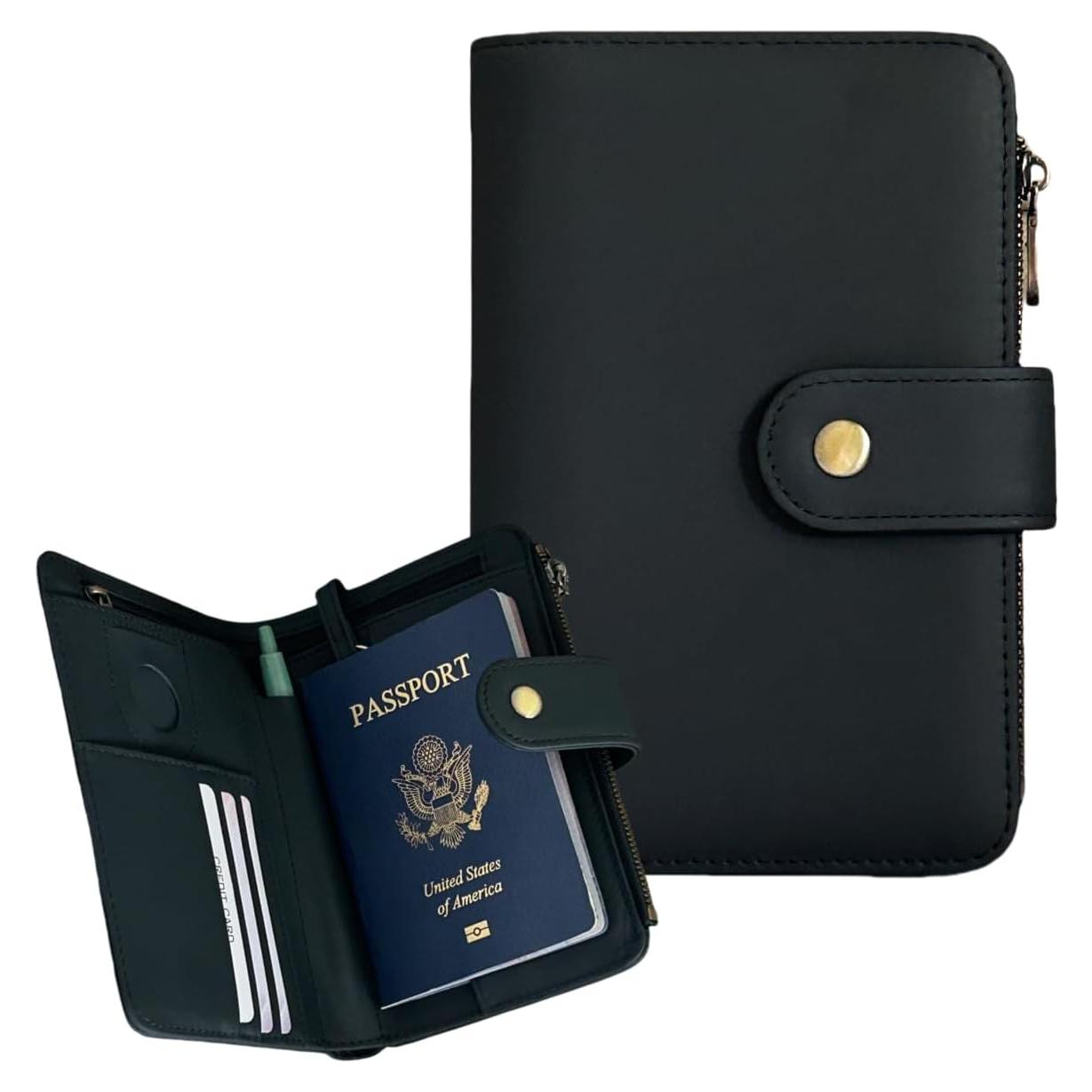 Billetera de Pasaporte de Cuero RFID Yours-Beauty Negra