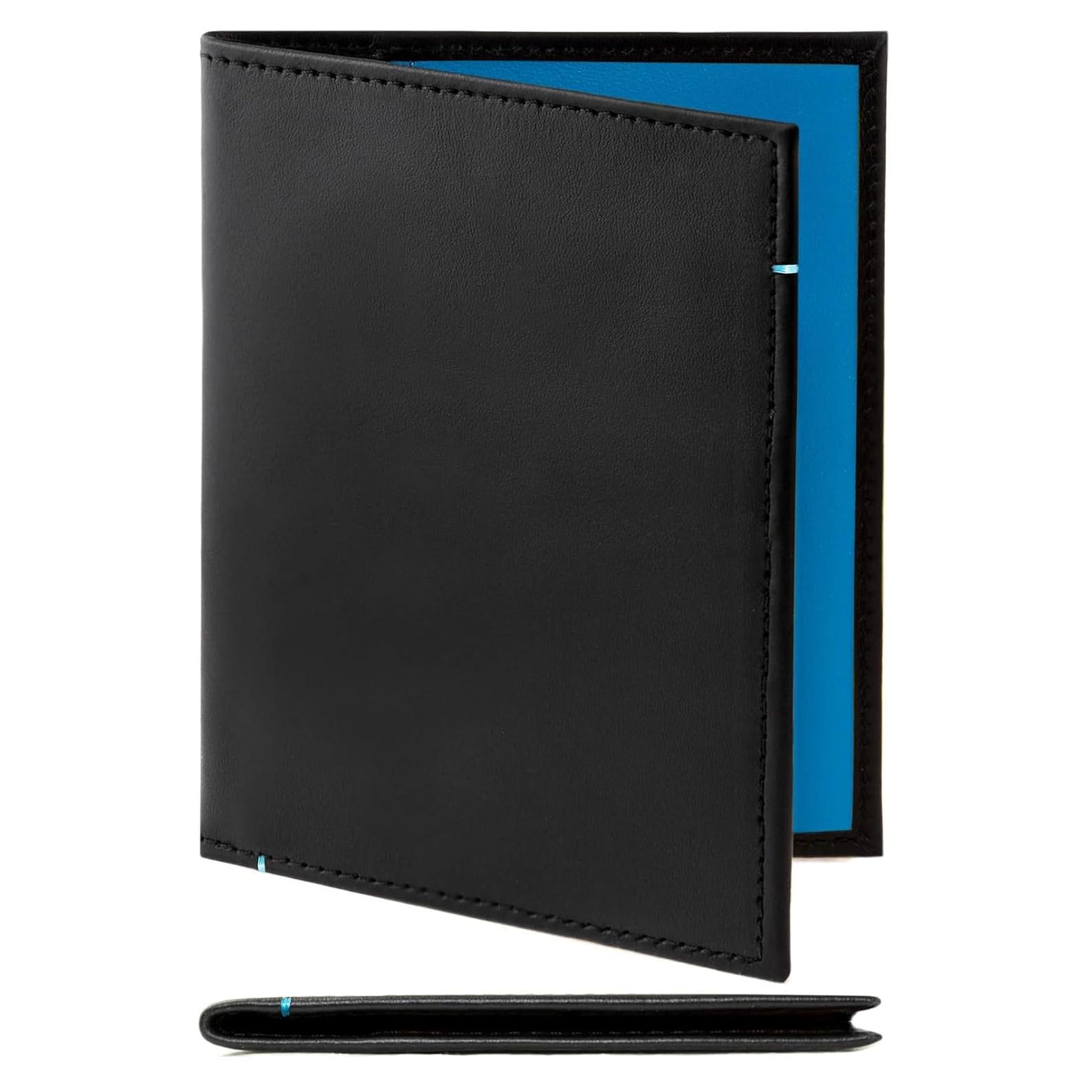 Porta Pasaporte de Cuero Genuino Shkira - Bicolor Negro y Azul