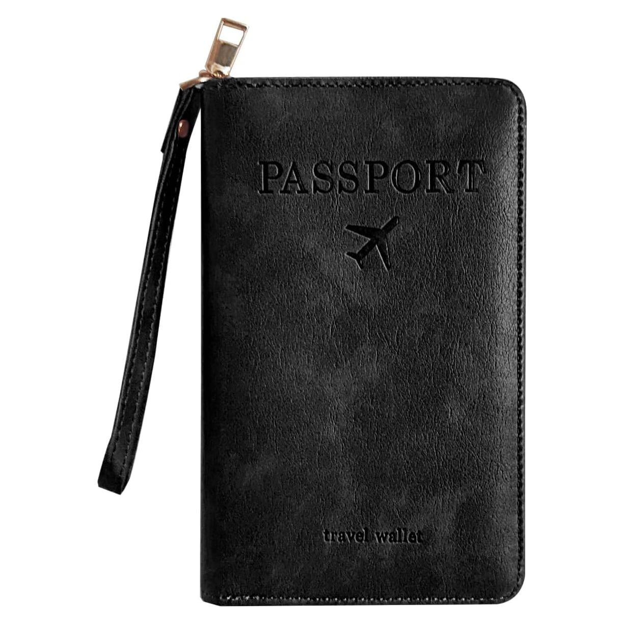 Portapasaportes RFID Negro de Cuero PU para Viaje Unisex