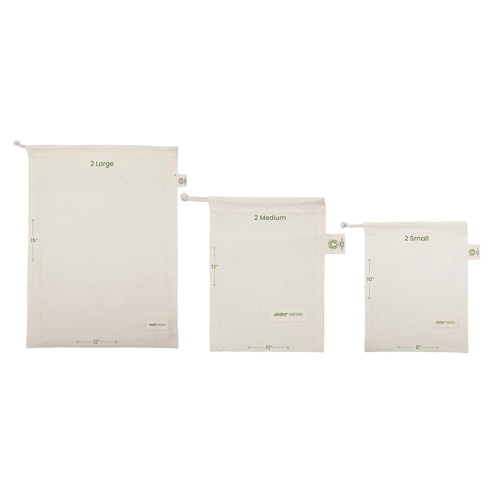 Bolsas Reutilizables de Algodón Orgánico AMOUR INFINI - Set 6