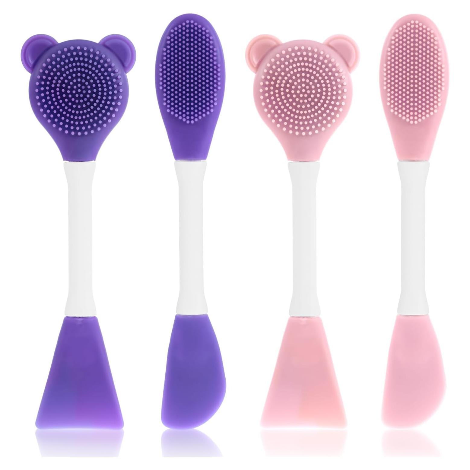 4 Cepillos Faciales de Silicona Mabor Doble Cabeza Rosa y Púrpura
