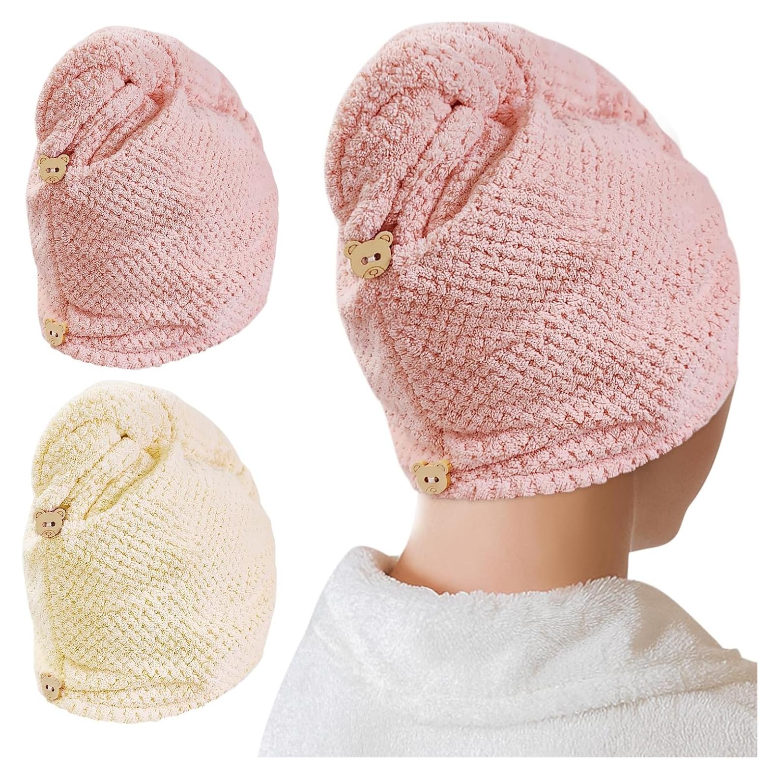 Paquete de 2 Toallas de Microfibra HFZRZFH para Cabello - Rosa y Beige